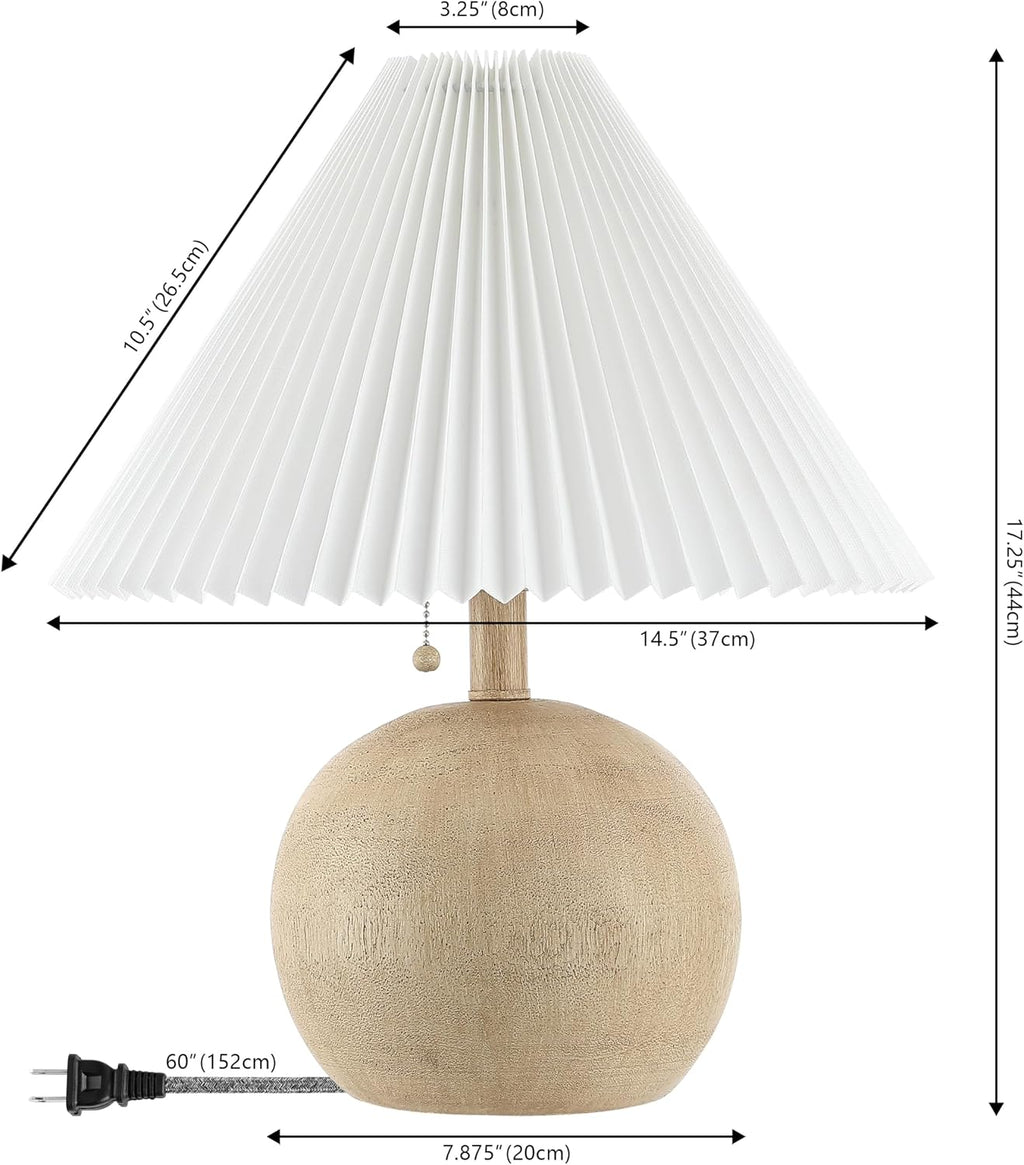 Jonathany JONATHAN Y 17.25" Beige Wood Finish/White Sphere Table Lamp, Mid-Century Bedside Nightstand with Beige Pleated Linen Shade, Scand…