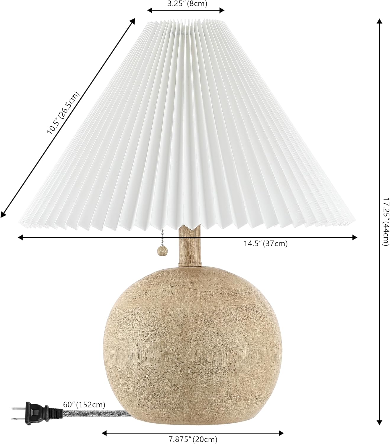 Jonathany JONATHAN Y 17.25" Beige Wood Finish/White Sphere Table Lamp, Mid-Century Bedside Nightstand with Beige Pleated Linen Shade, Scand…