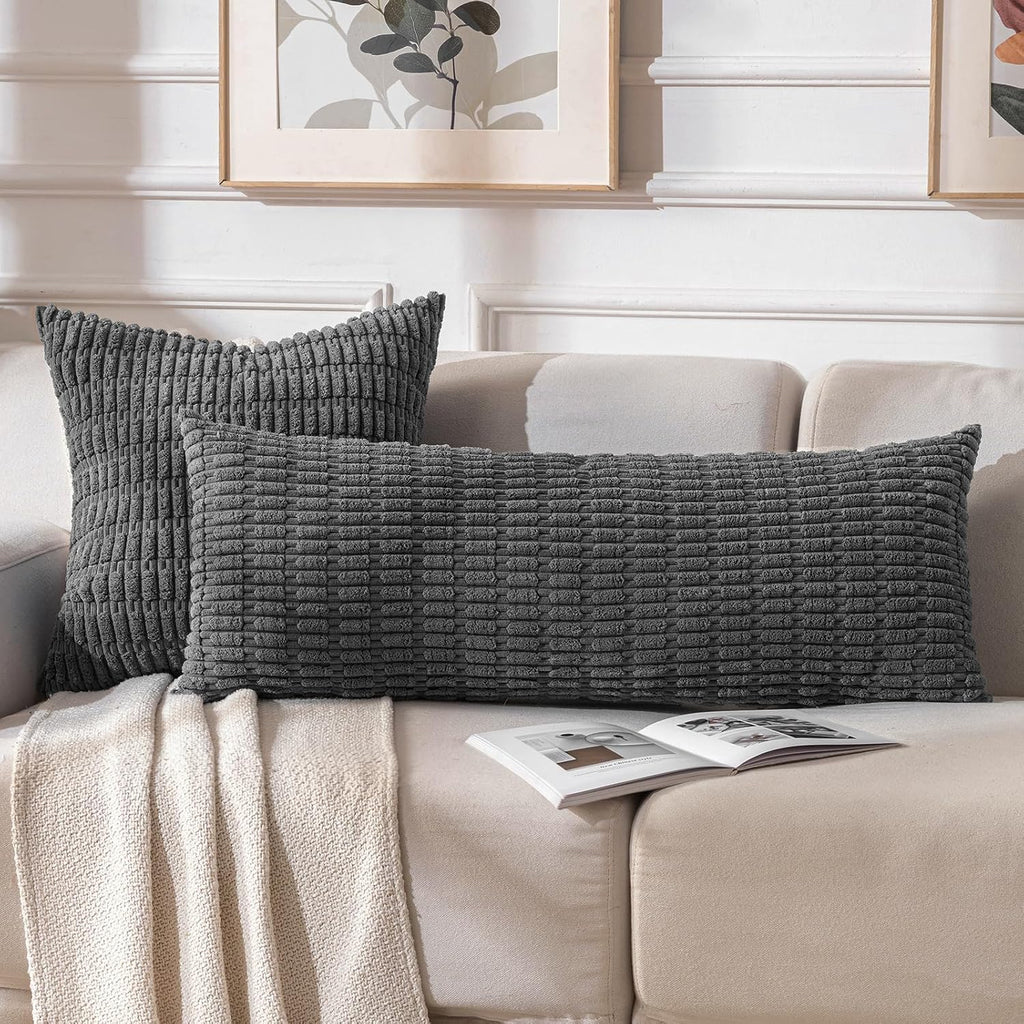 Fancy Homi Decorative Throw Pillow Covers for Bed Couch Bedroom Bench, Soft Corduroy Solid Pillow Case, Rustic Farmhouse Boho Room…