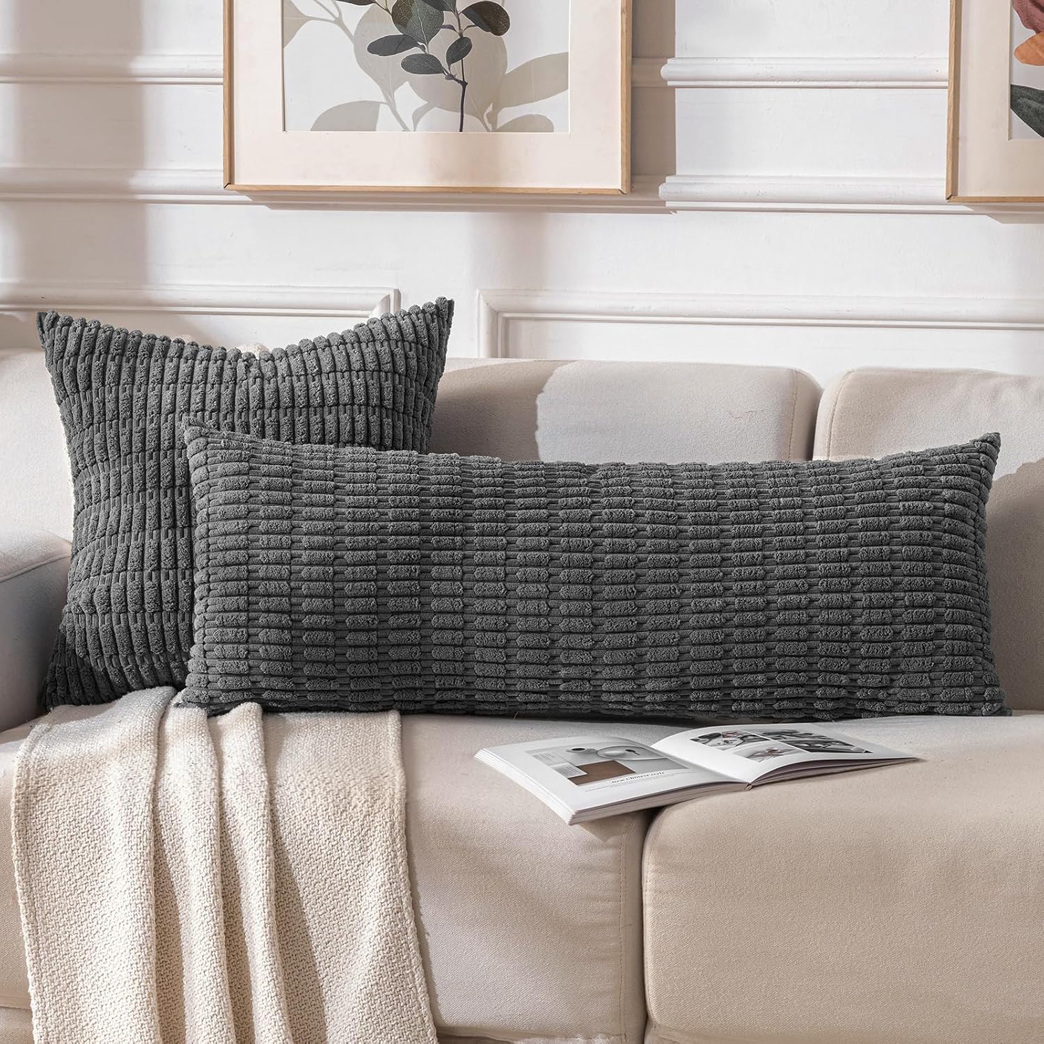Fancy Homi Decorative Throw Pillow Covers for Bed Couch Bedroom Bench, Soft Corduroy Solid Pillow Case, Rustic Farmhouse Boho Room…