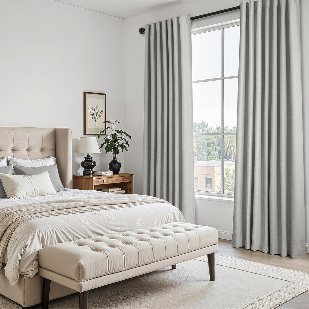 Topfinel Frost Grey Linen Curtains 84 Inches Long 2 Panels Set for Living Room Bedroom 100% Blackout Linen Texture Curtain Pinch Pleat Back…