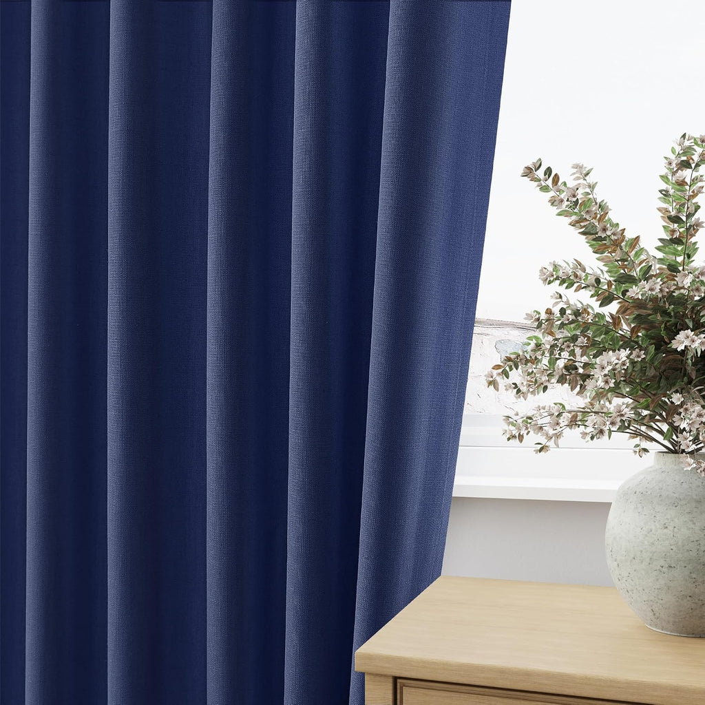 Guken 100% Blackout Curtains 100 Inch Length 2 Panels Set for Living Room Bedroom Back Tab Thermal Insulated Black Out Linen Drapes Room Da…