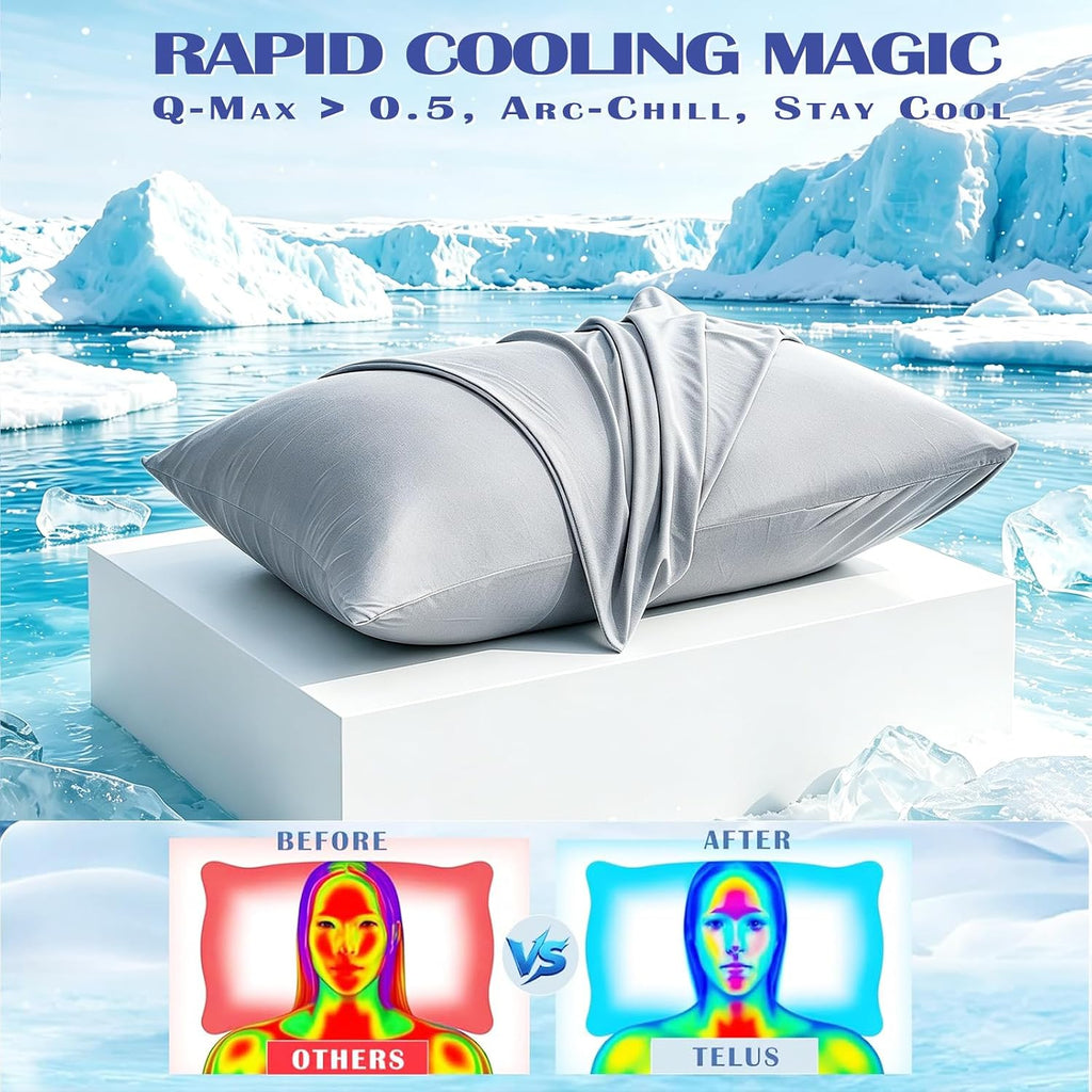 TELUS Cooling Pillowcases Standard Size 2-Pack, Silky Soft Breathable Pillow Case with Envelope Close, Stay Cool Pillow Cover for Hot…