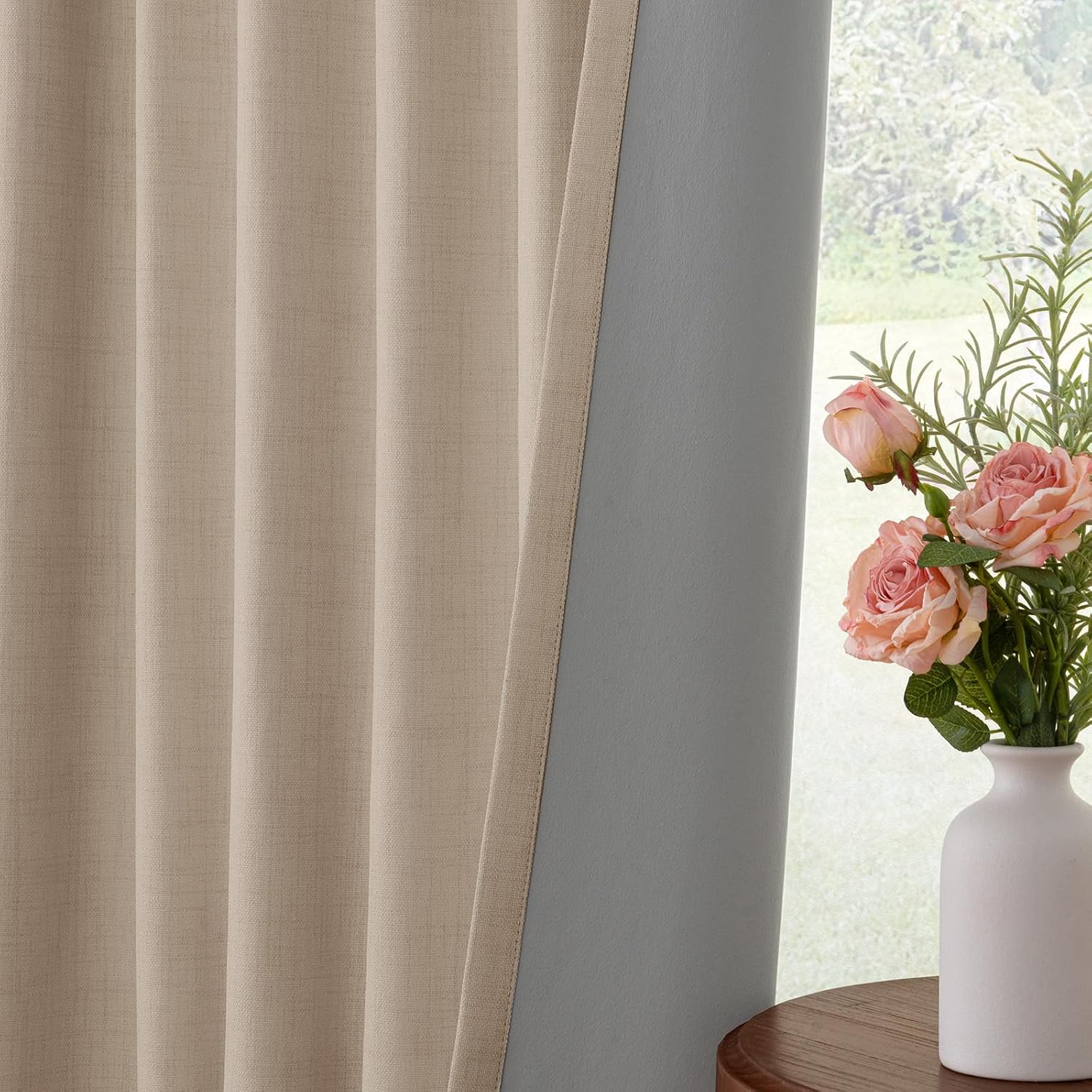 INOVADAY 100% Blackout Curtains for Bedroom, Black Out Curtains 90 Inch Long, Clip Rings Linen Blackout Drapes, Thermal Insulated Room…