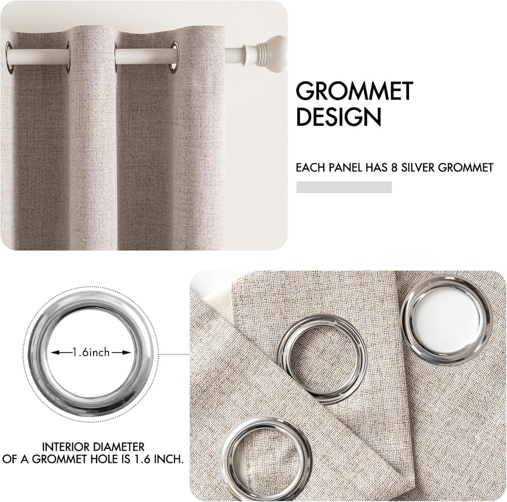 Miulee Blackout Curtains for Bedroom Linen Texture Solid Thermal Insulated Natural Khaki Grommet Room Darkening Curtains & Drapes Luxury De…