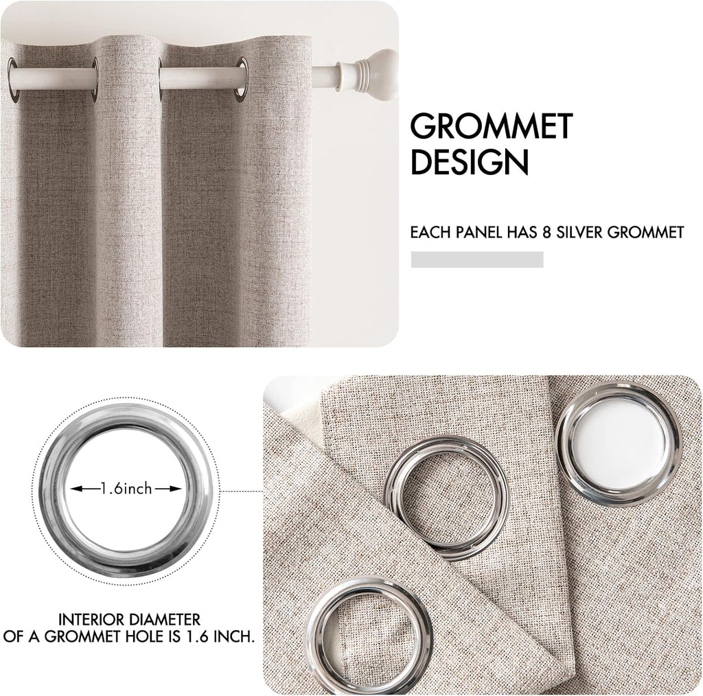 Miulee Linen Blackout Curtains and Drapes 100% Room Darkening Thermal Insulated Grommet Window Panels with Coating 2 PCs W 42 x L 63 inches…