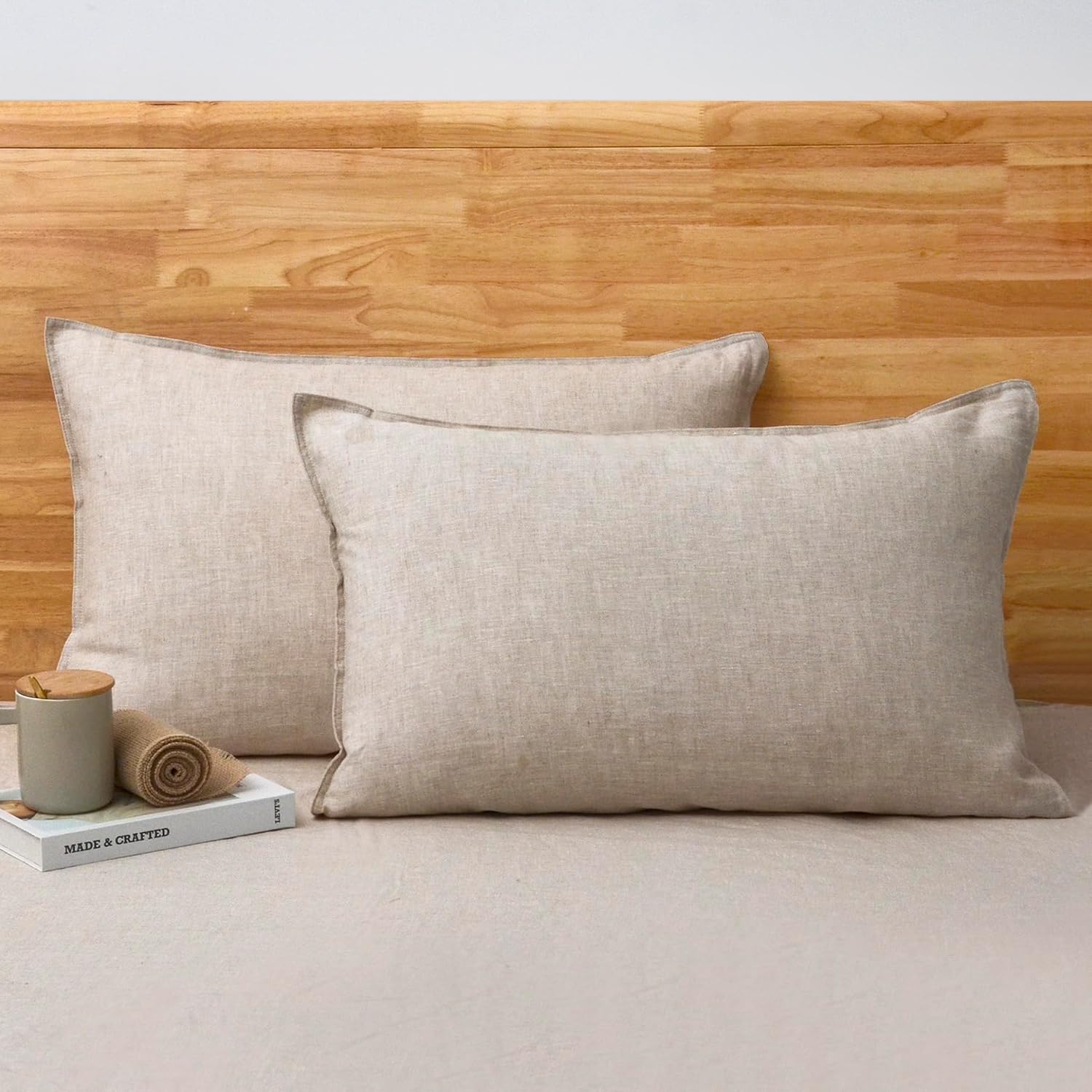Chuffed 100% French Linen Pillow Cases Queen Size Set of 2, Stone Washed Flax Pillow Shams with Zipper Closure - Breathable & Cooling for H…