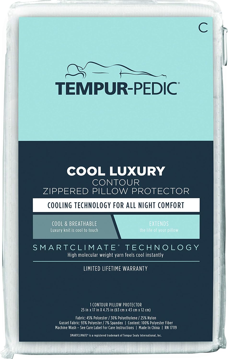 Tempur-Pedic® Tempur-Pedic Cool Luxury Contour Zippered Pillow Protector White