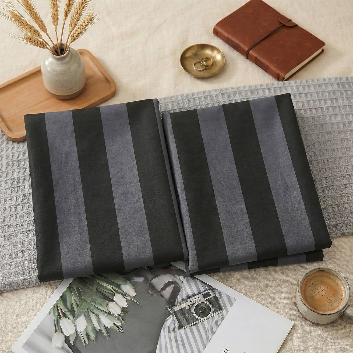 Merryword King Size Pillowcases, 100% Cotton Pillow Cases, Black and Gray Striped Pillowcases, Soft Breathable Wide Stripe Pillow Covers, S…