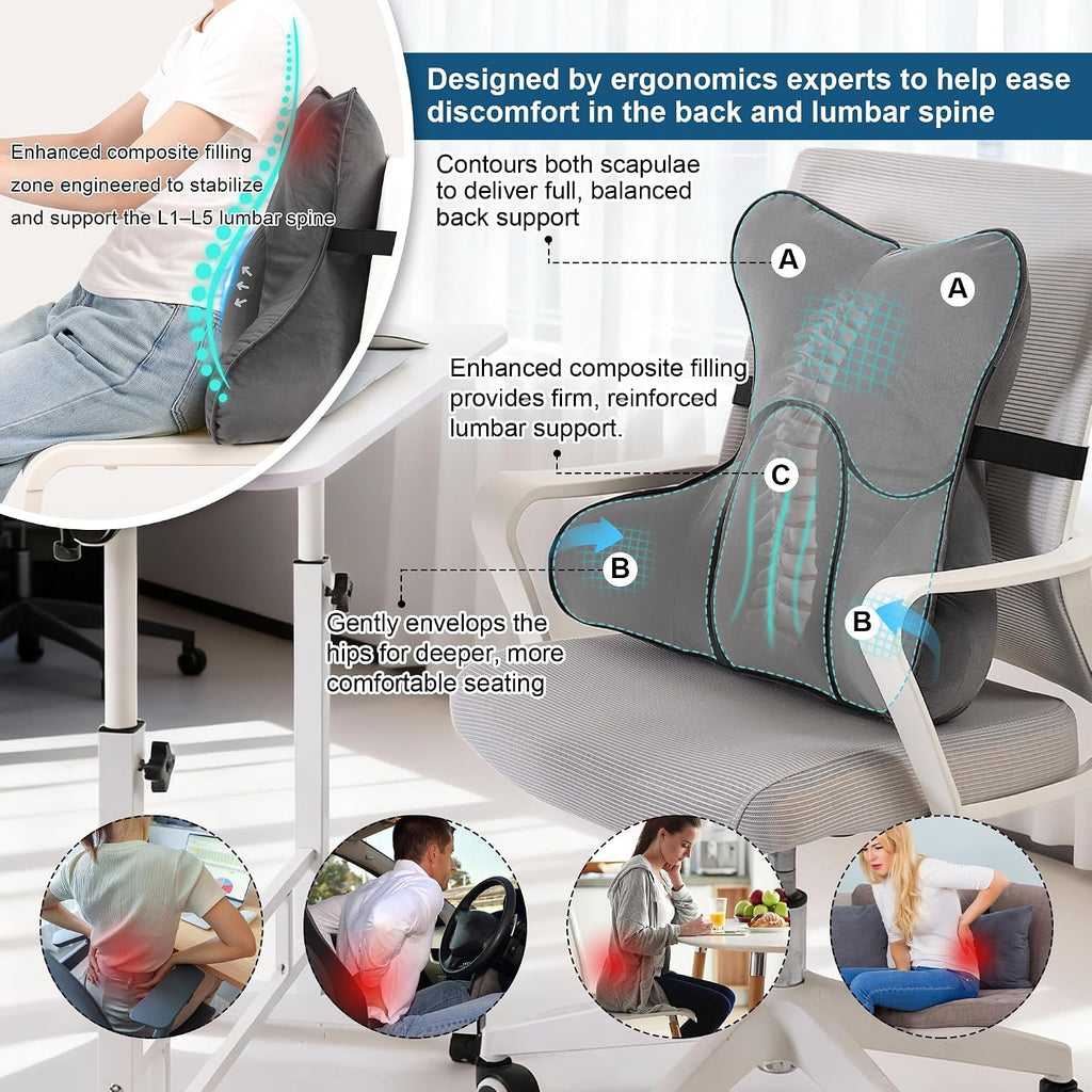 Lumbar Support Pillow (Pat. Pend) for Office Chair, Couch, Recliner & Car Seat, Ergonomic Back Support for Lower Back Comfort, with…