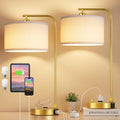 Innqoo Bedside Table Lamps for Bedroom Set of 2-Dimmable Nightstand Lamps with USB Port and Outlet, Modern Gold Lamps with Linen…