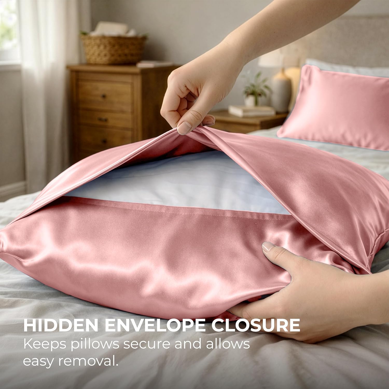 PureBedding Pure Bedding Satin Pillowcase 2 Pack - Queen Size (20"x30", Pink) - Silky Pillow Cases for Hair and Skin - Satin Pillow Covers…