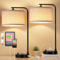 Innqoo Bedside Table Lamps for Bedroom Set of 2-Dimmable Nightstand Lamps with USB Port and Outlet, Modern Black Lamps with Linen…