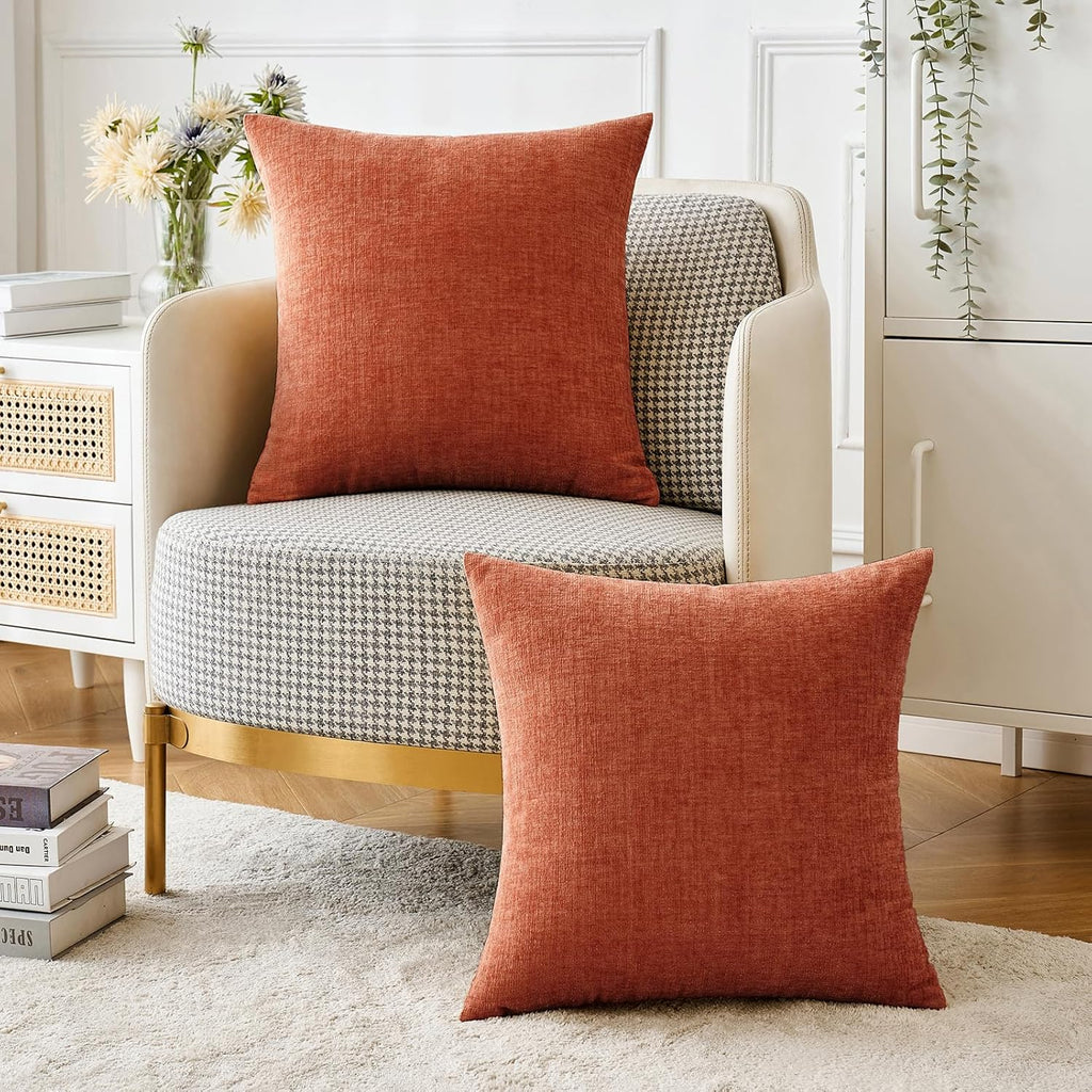 Miulee Pack of 4 Couch Throw Pillow Covers 18x18 Inch Soft Burnt Orange Chenille Pillow Covers for Sofa Living Room Solid Dyed Pillow Cases…