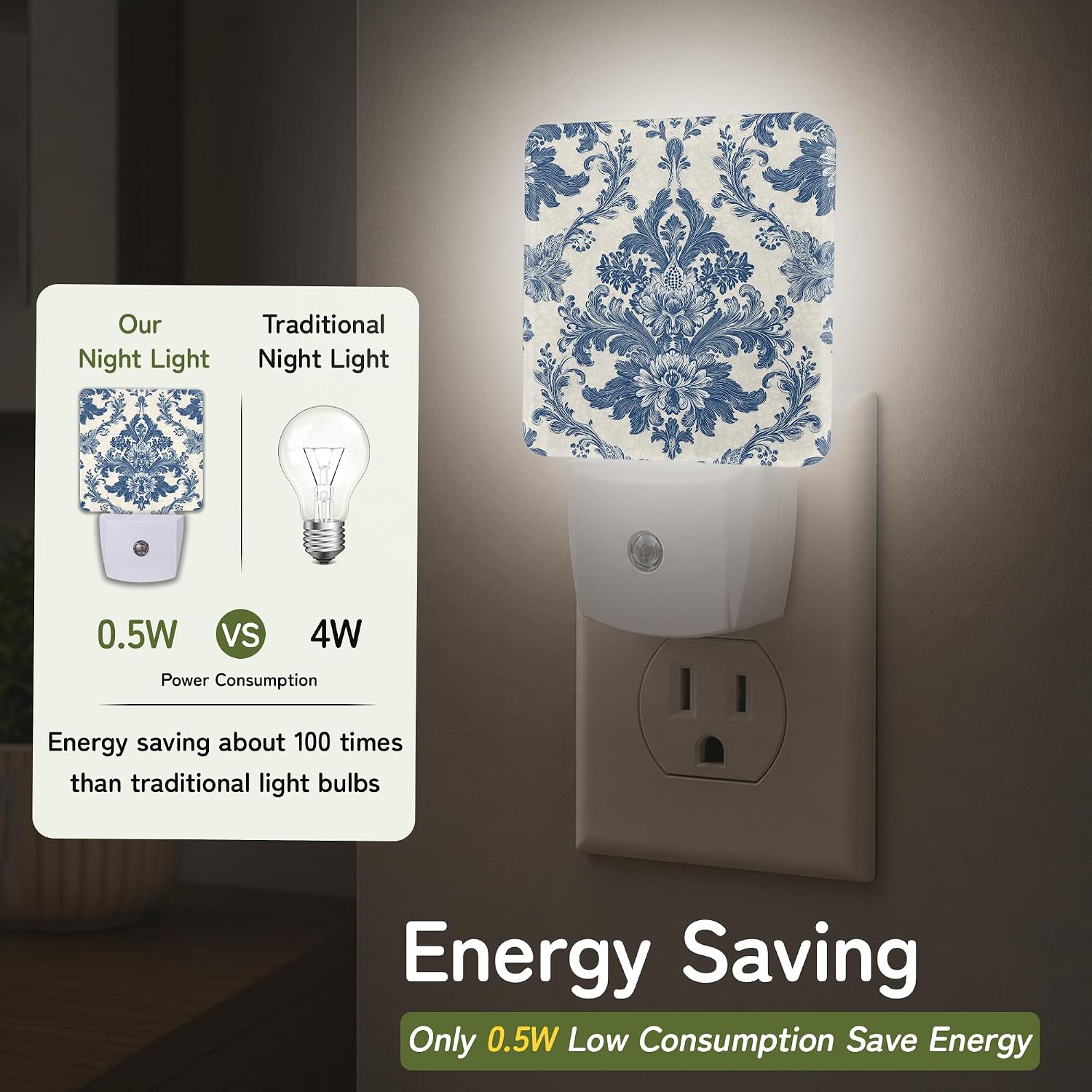 Vintage Floral Paisley Night Lights Plug into Wall, Night Light with Dusk to Dawn Sensor for Bedroom Bathroom Kitchen Hallway Stairs…