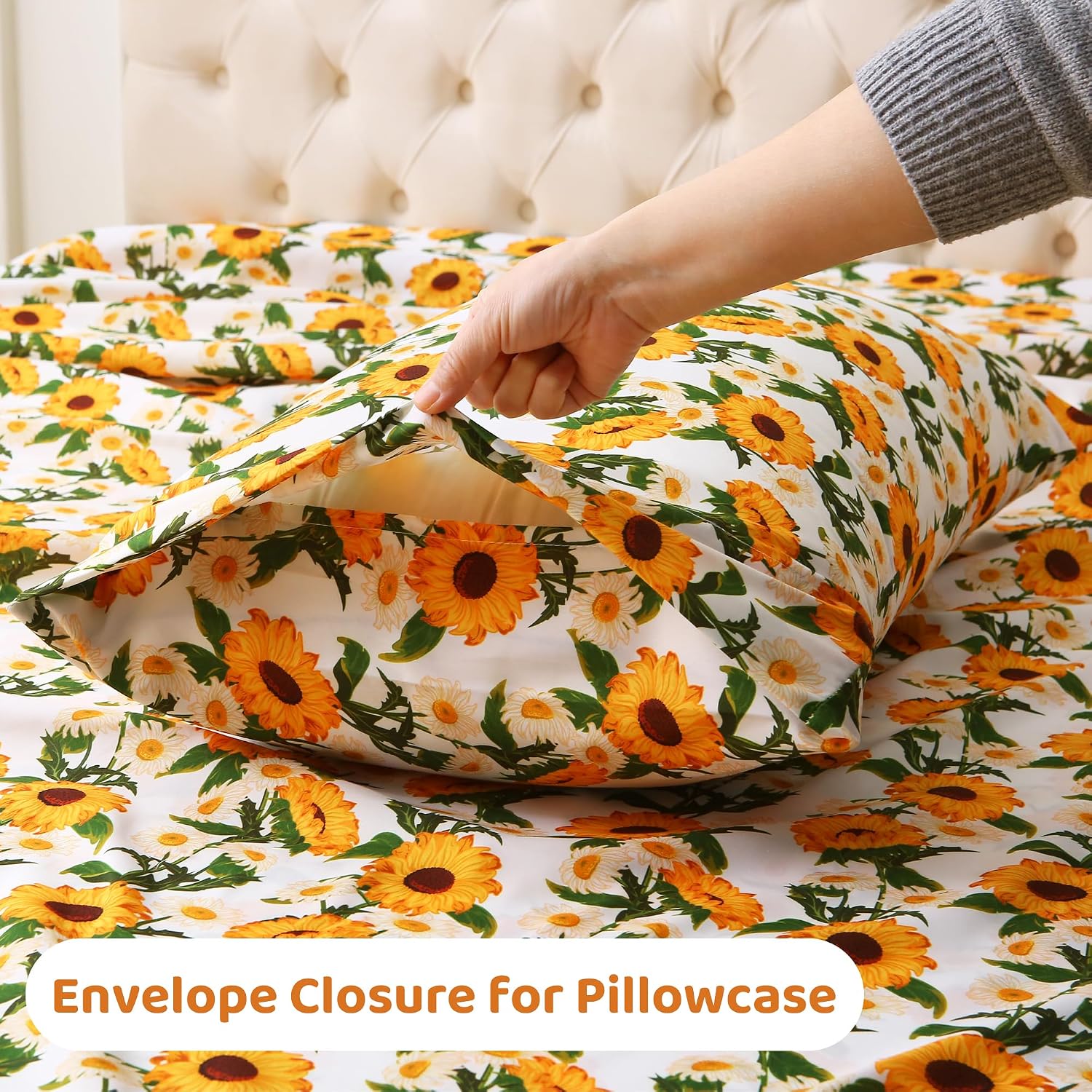 mooreeke Cozy Vintage Microfiber Printed Floral Twin Sheet Set - Soft & Breathable Yellow Sunflower Bed Sheets with Extra Deep Pocket - Non…