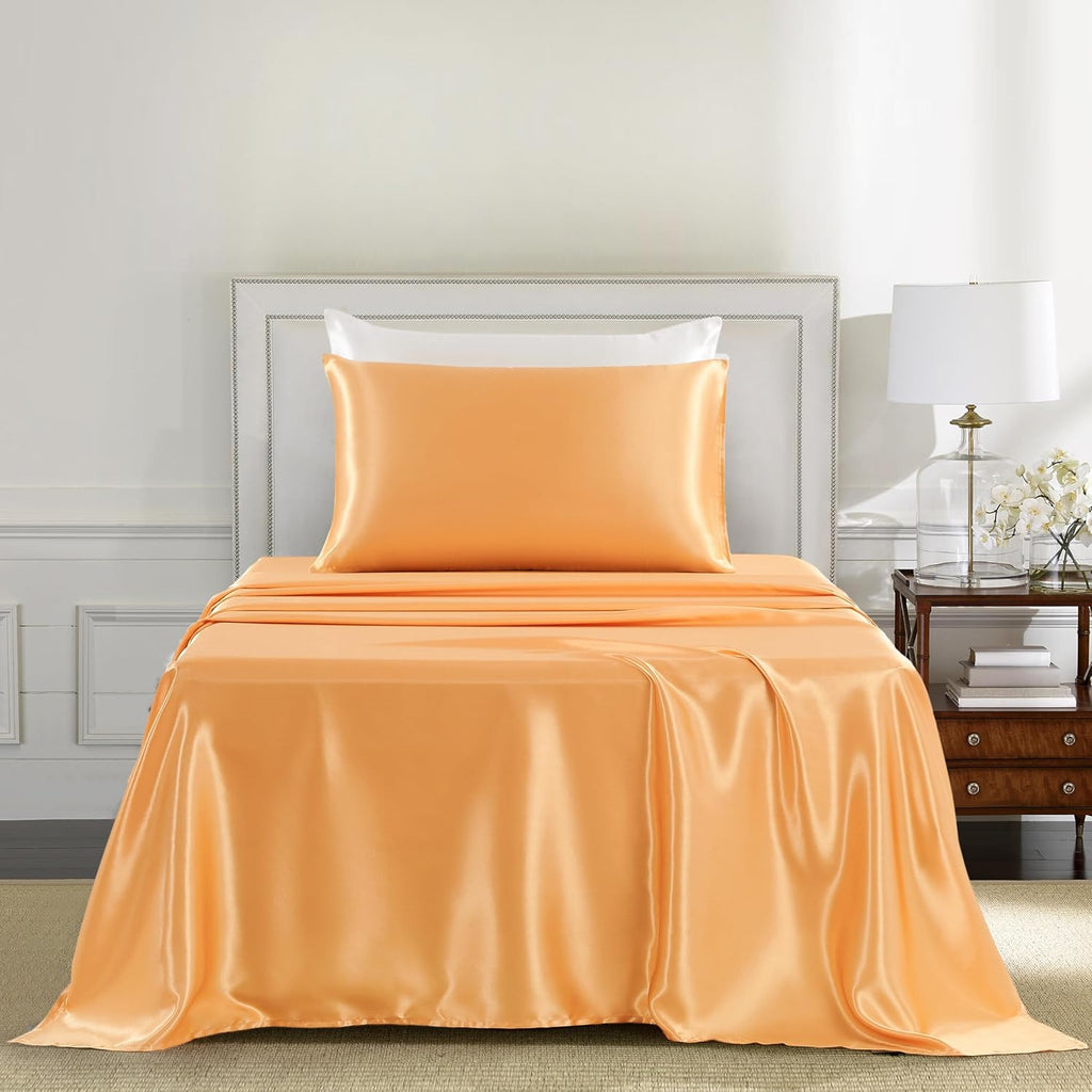 Golal Satin Sheets Twin XL Size - 3 Pieces Luxury Silky Soft Bed Sheets, Wrinkle-Free Gold Satin Silk Sheet Set with 1 Deep Pocket Fitted S…
