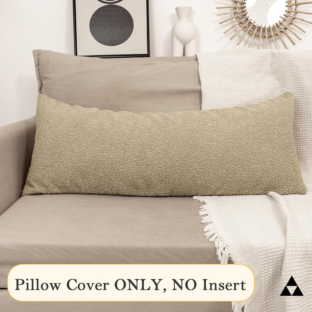 JoraLion 14x36 inch Boucle Lumbar Pillow Cover, Camel Woven Texture Neutral Long Pillow Cover Breathable Cushion Case for Couch Sofa Bed…