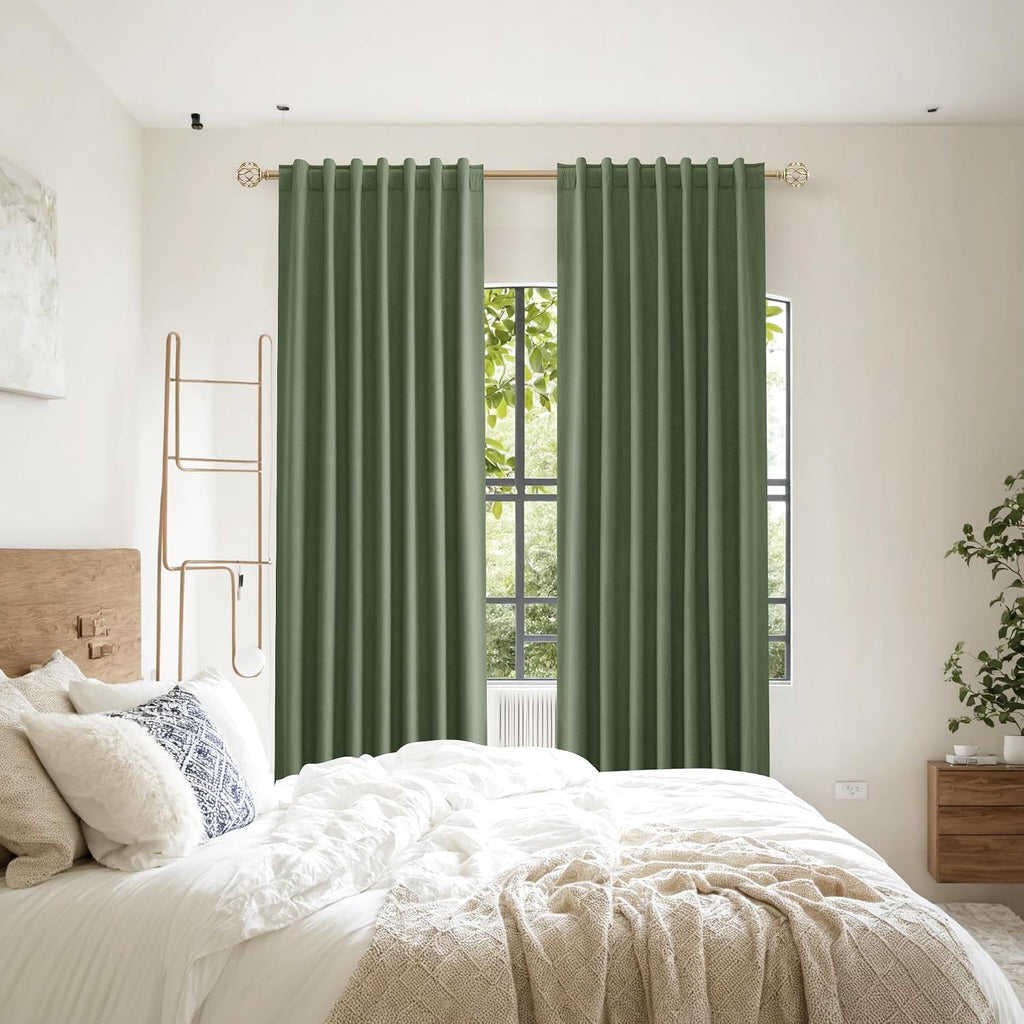 Guken Olive Green 100% Blackout Curtains 84 Inch Length 2 Panels Set for Living Room Bedroom Back Tab Thermal Insulated Black Out Linen Dra…