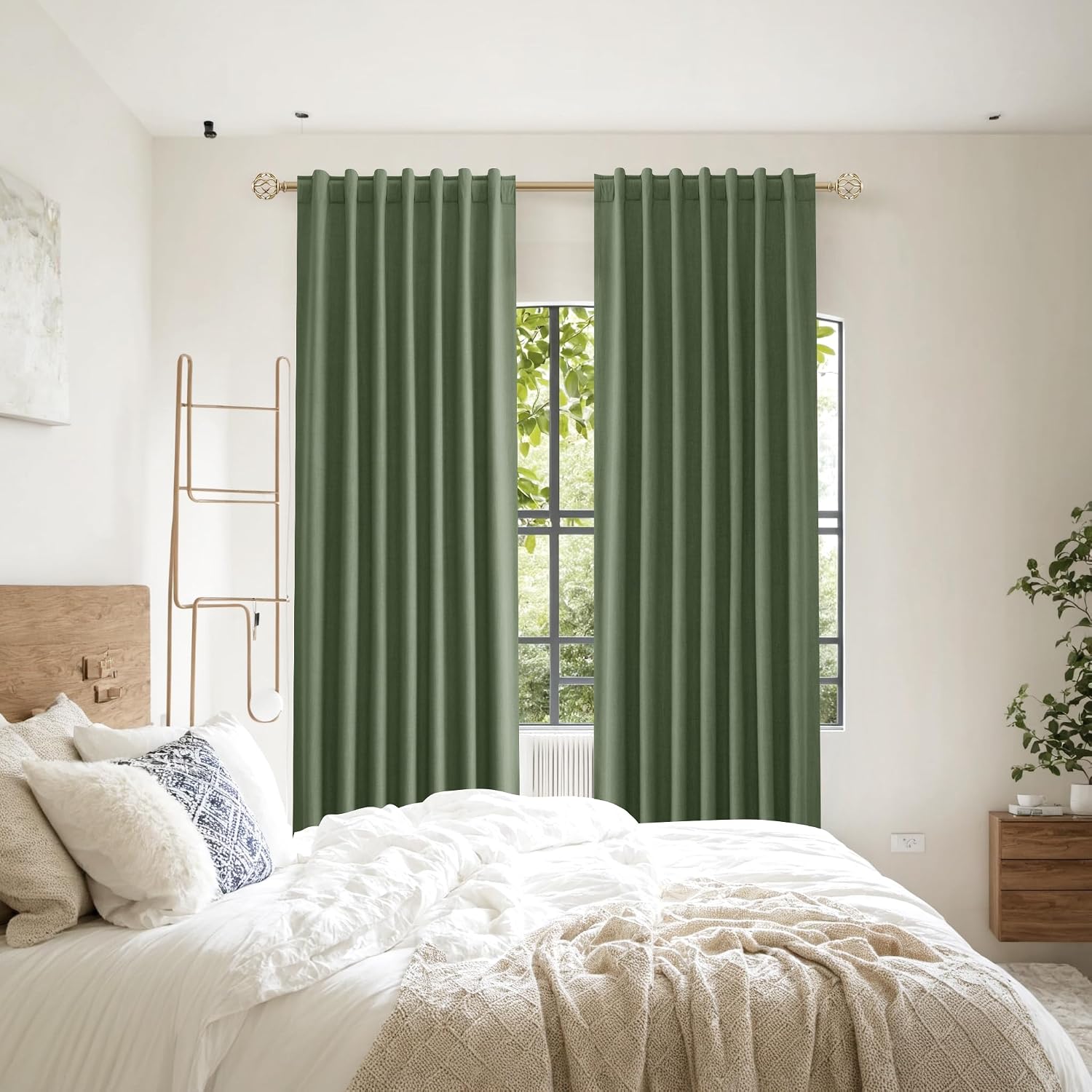 Guken Olive Green 100% Blackout Curtains 84 Inch Length 2 Panels Set for Living Room Bedroom Back Tab Thermal Insulated Black Out Linen Dra…