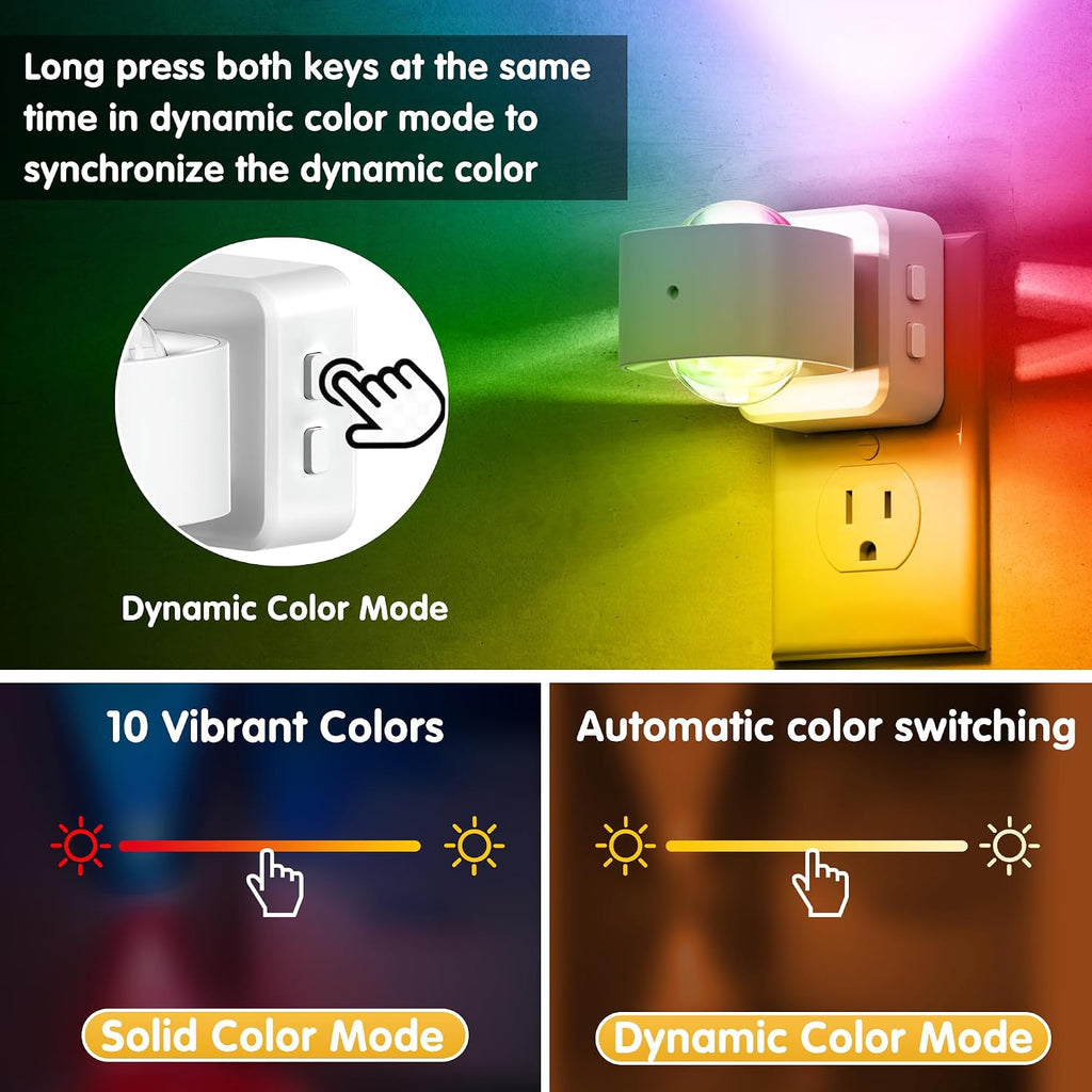 L LOHAS LED Night Light, Color Changing Night Lights Plug into Wall, Rotating White Nightlight, Dusk to Dawn Sensor, RGB Rainbow…