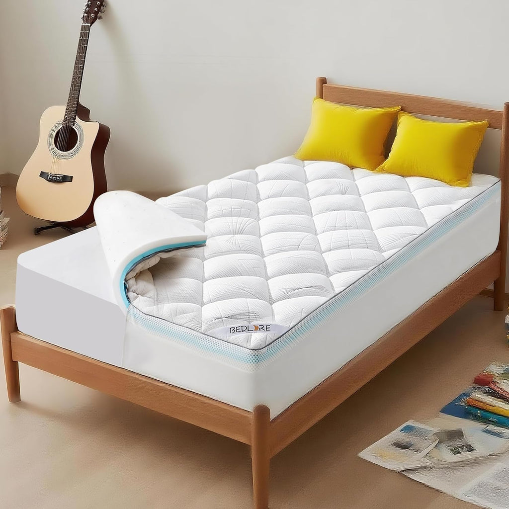 Bedlore 4-Inch Twin XL Mattress Topper for Back Pain - Dual Layer Medium Support (2" Gel Memory Foam + 2" Cooling Fluffy Pillow Top Pad)…