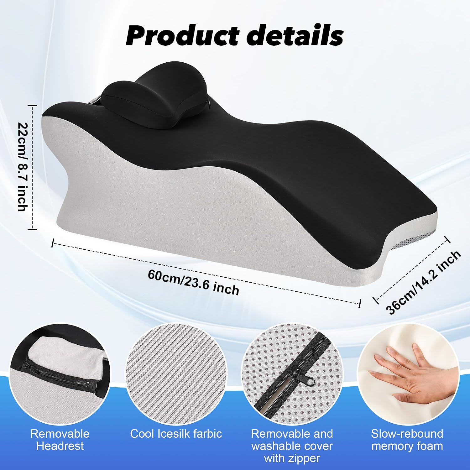Aduken Reading Pillow for Bed, Adult Memory Foam Ergonomic Back Support Pillow for Sitting up, Prone Pillow Face Down Sleep, Wedge Pillow f…