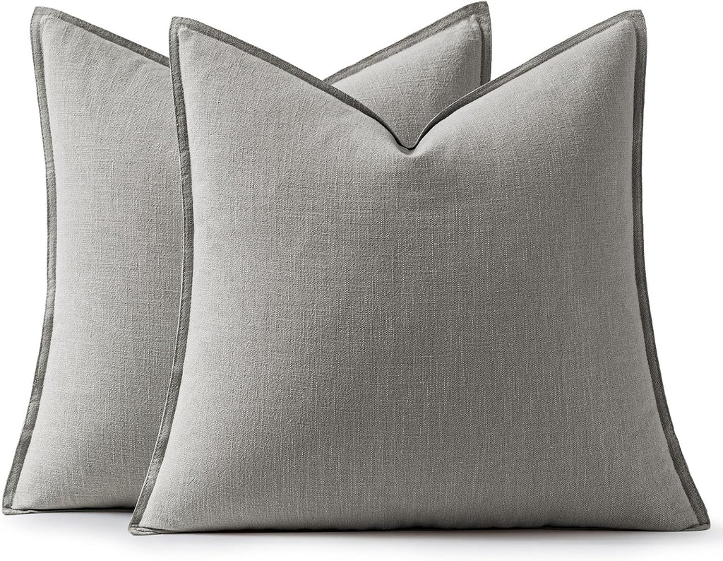 Anroduo Pack of 2 Decorative Linen Pillow Covers Light Gray Neutral Farmhouse Boho Soild Cushion Case Soft Accent Pillowcase for Couch Sofa…