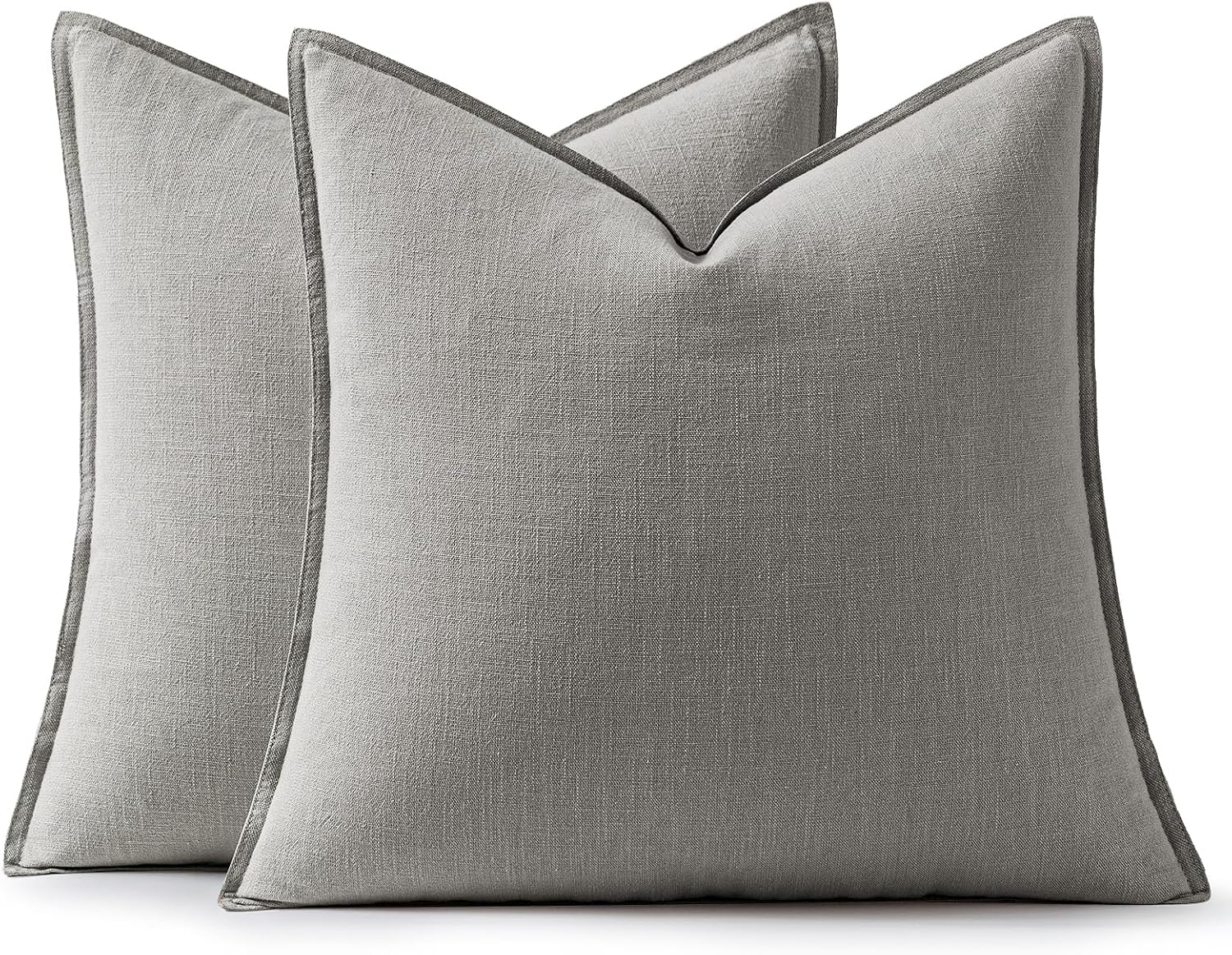 Anroduo Pack of 2 Decorative Linen Pillow Covers Light Gray Neutral Farmhouse Boho Soild Cushion Case Soft Accent Pillowcase for Couch Sofa…