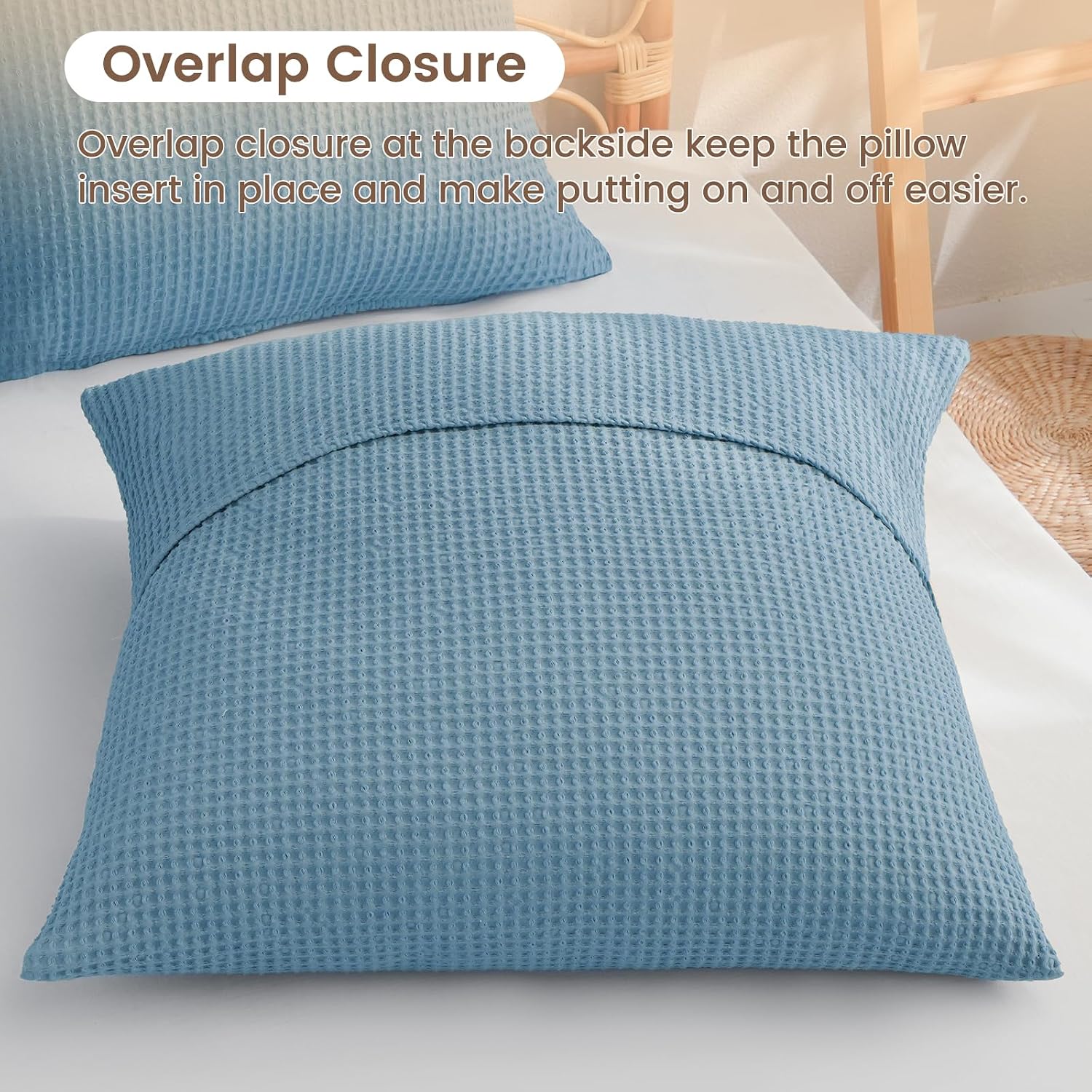 Phf 100% Cotton Waffle Weave Euro Shams 26" x 26", No Filling, 2 Pack Elegant Home Decorative Euro Throw Pillow Covers for Bed Couch Sofa,…