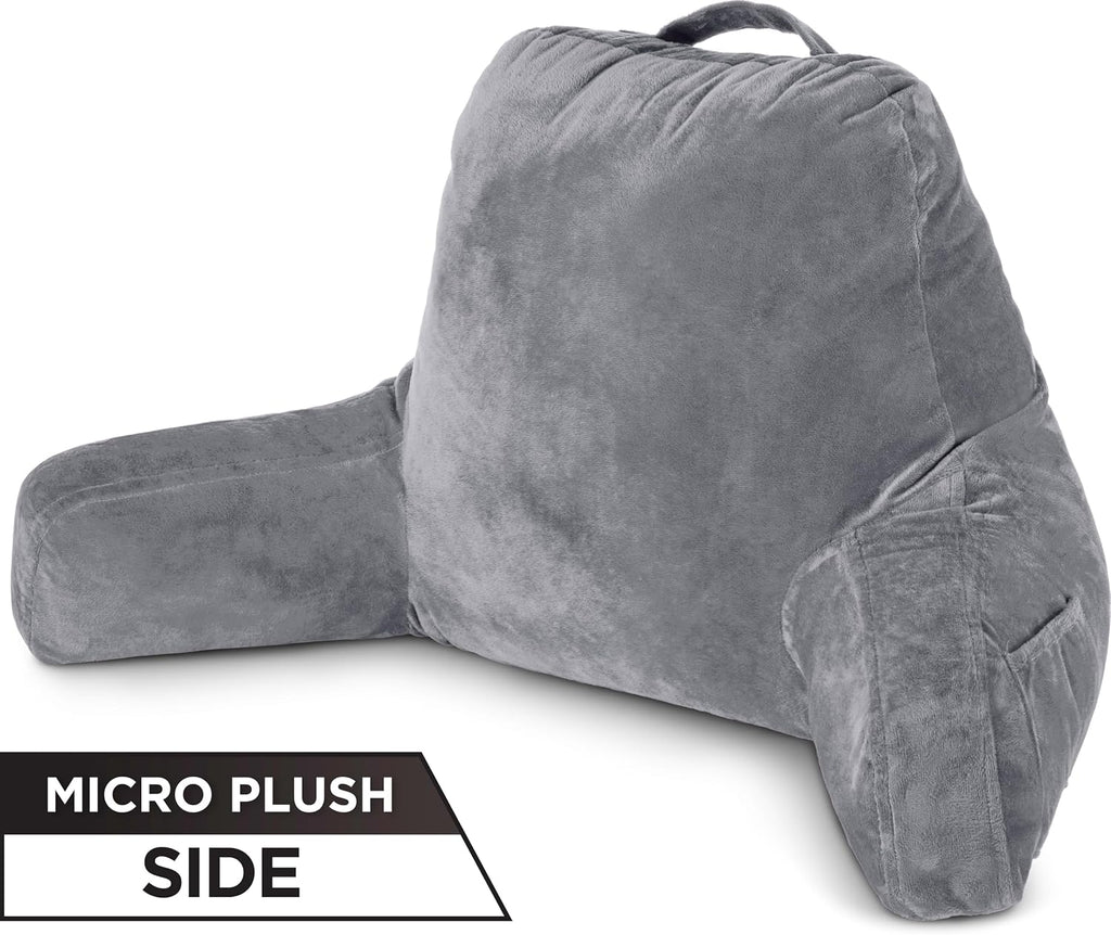 Husband Pillow Aspen Iron Grey, Reading Pillow Bed Rest Chair, Two-Sided Reversible Fabric, Large Lounge Cushion Adult Backrest with…