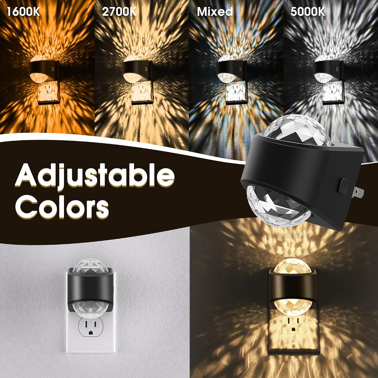 Night Light Plug into Wall, Color Changing Night Light, 3CCT Diamond Design with Galaxy Star Projector, Dusk to Dawn Sensor for Bathroom…