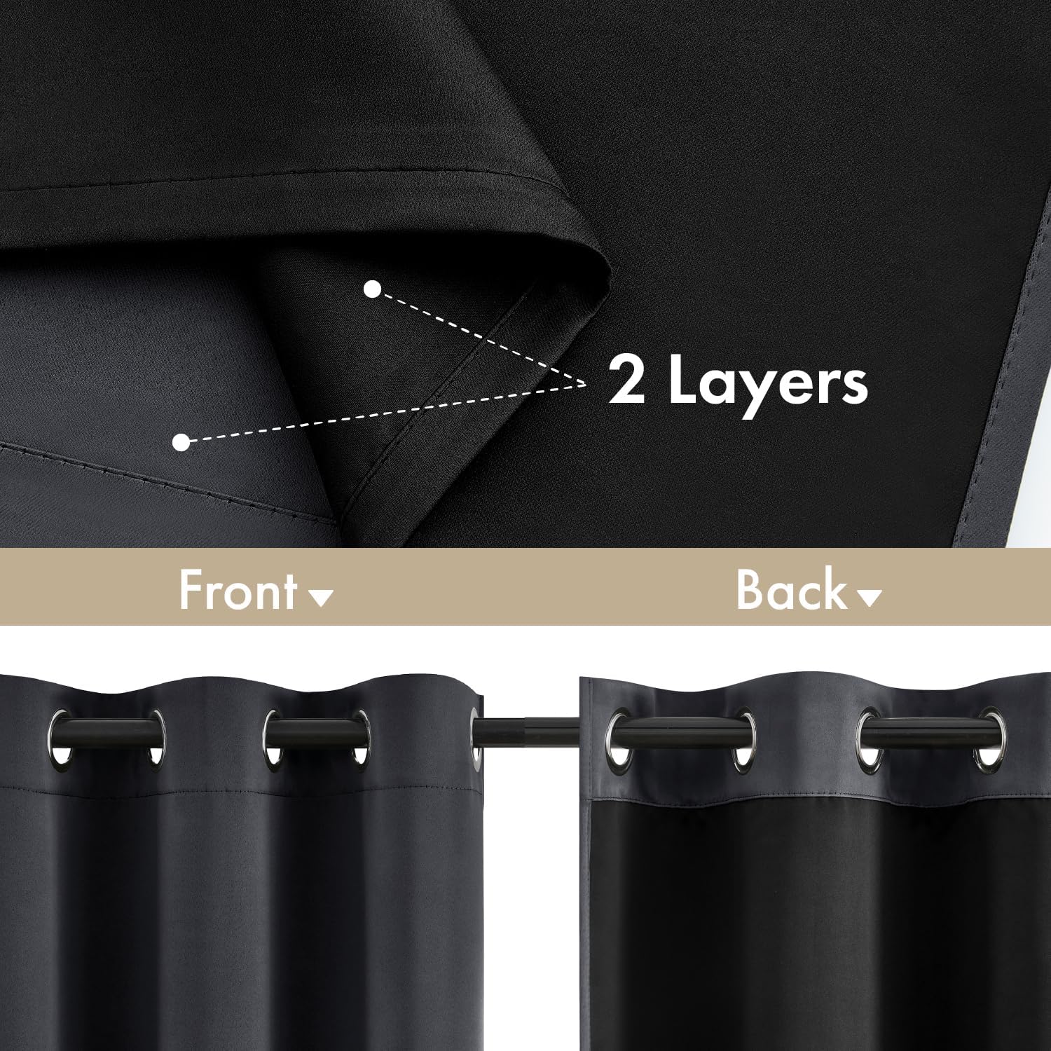 Miulee Grey 100% Blackout Curtains for Bedroom 72 Inch Long, 2 Thick Layers Thermal Insulated Black Out Window Curtains with Black Liner, N…