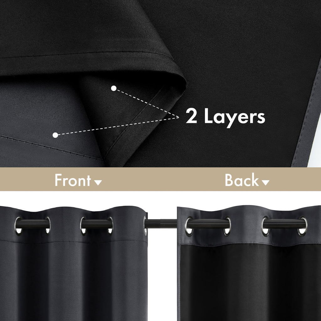 Miulee Grey 100% Blackout Curtains for Bedroom 84 Inch Long, 2 Thick Layers Thermal Insulated Black Out Window Curtains with Black Liner, N…
