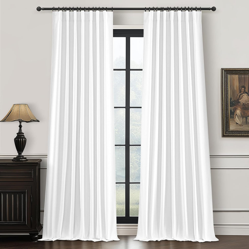 Qjmydeco Brilliant White Linen Textured Blackout Curtains 108 Inches Long for Bedroom 2 Panels, Luxury Floor to Ceiling Pleated Drapes for…