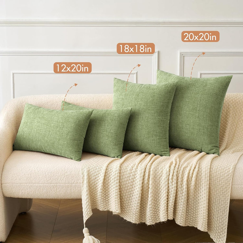 Miulee Pack of 2 Couch Throw Pillow Covers 24x24 Inch Spring Soft Sage Green Chenille Pillow Covers for Sofa Living Room Solid Dyed Pillow…