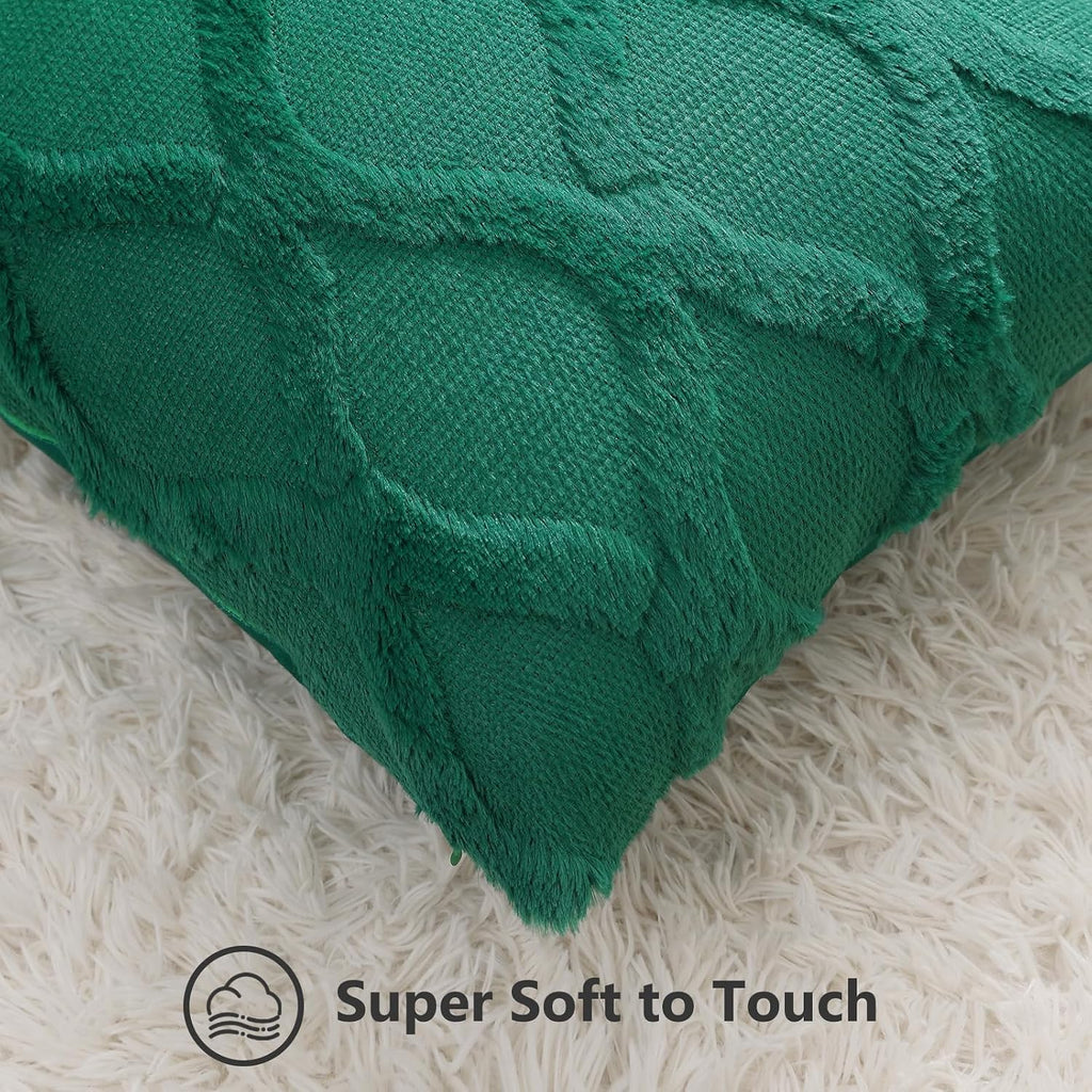 decorUhome Summer Throw Pillow Covers 18x18 Inch Set of 2, Soft Plush Faux Fur Wool Green Accent Couch Pillow Covers for Modern Farmhouse B…
