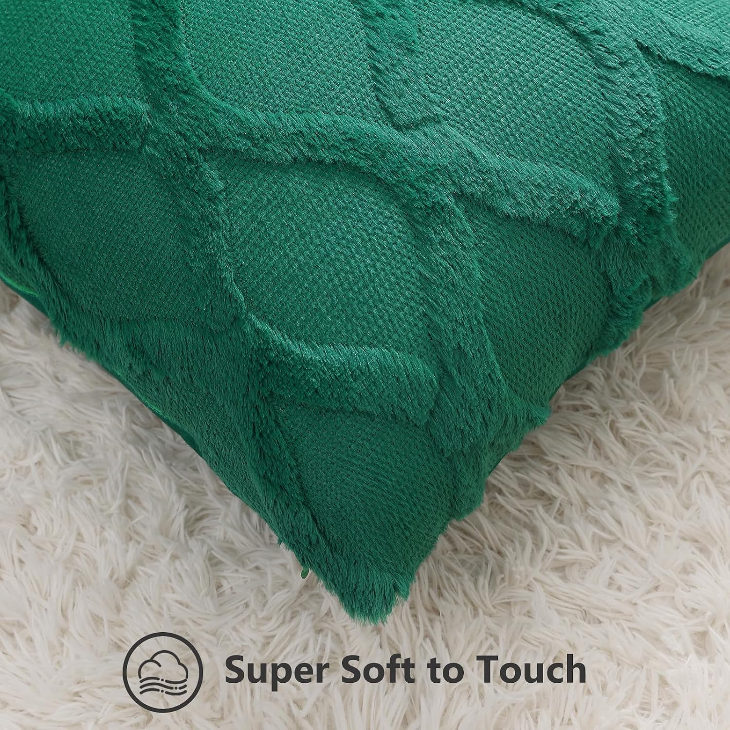 decorUhome Summer Throw Pillow Covers 20x20 Inch Set of 2, Soft Plush Faux Fur Wool Green Accent Couch Pillow Covers for Modern Farmhouse B…