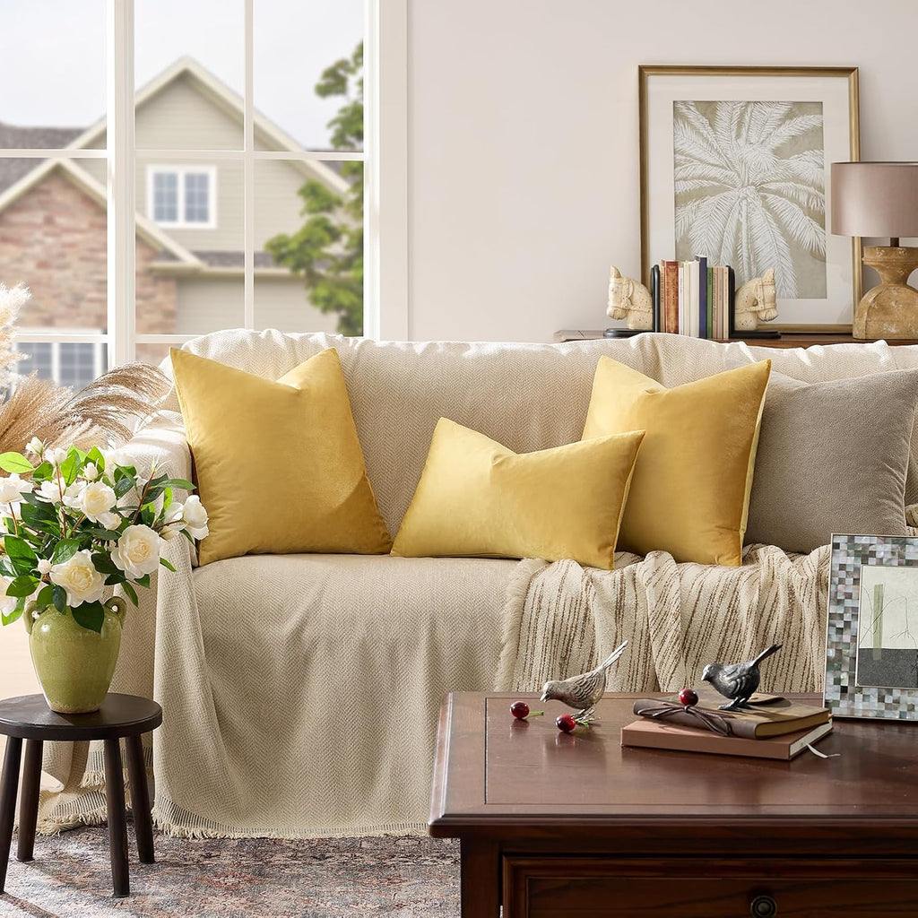 GIGIZAZAFocusingonhomedecoration GIGIZAZA Decorative Couch Throw Pillow Covers, Set of 2 Yellow Square Pillow Cushion Covers 26x26, Pillow Ca…