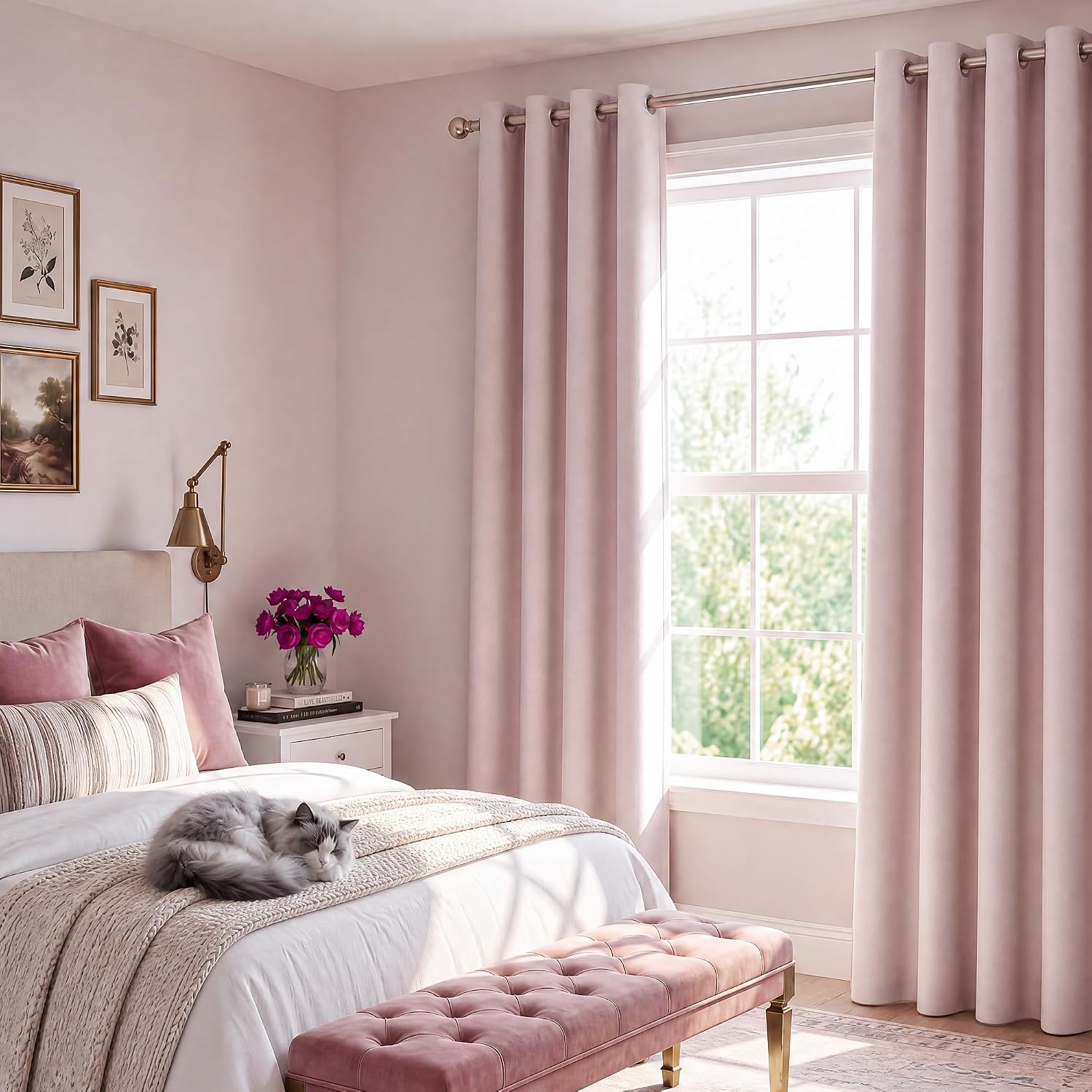 Nicetown 100% Blackout Window Curtain Panels 84" Long, Blush Pink, 2 Pieces, 52 inches Wide Each Panel, Heat and Cold Blocking Drapes with…