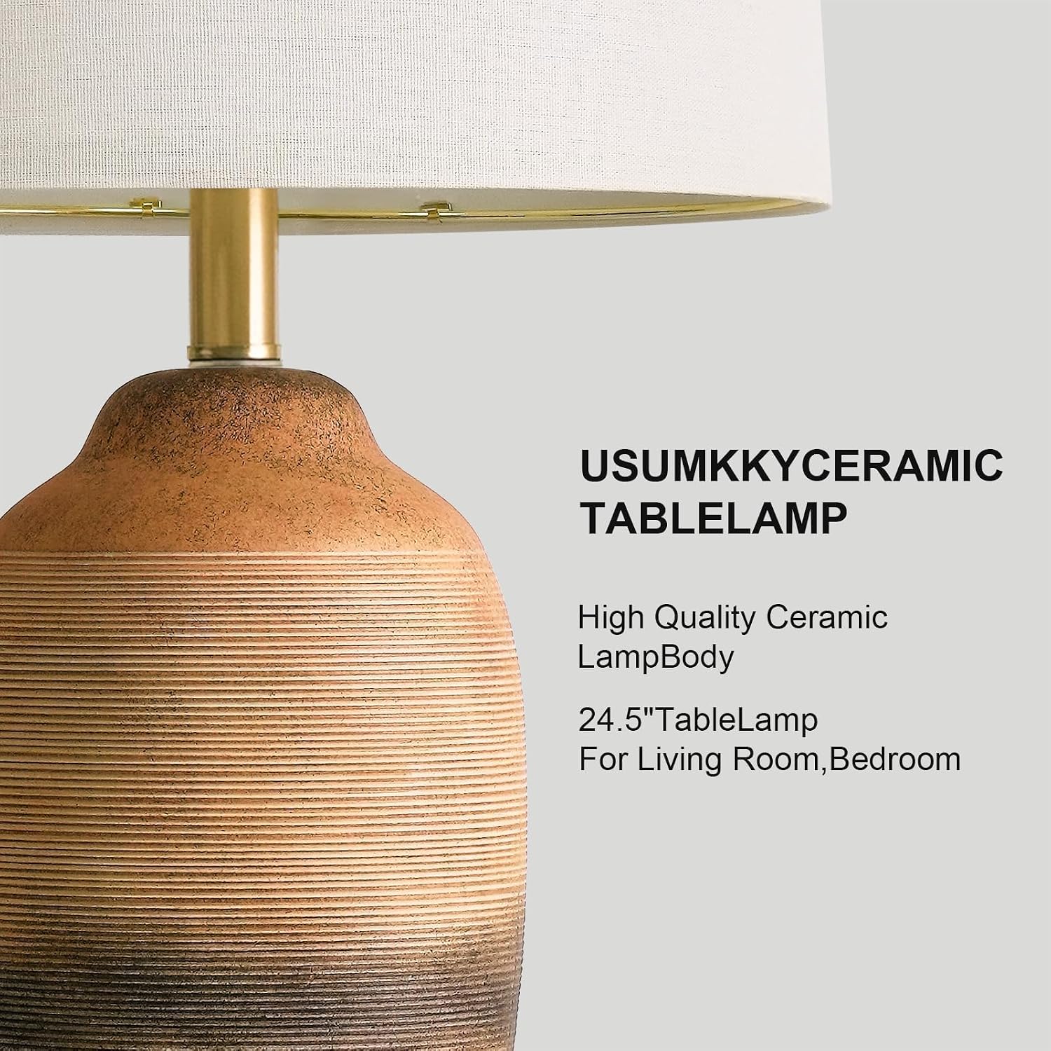 USumkky 24.5" Handcrafted Ceramic Table Lamp with 5FT Cord, Single Farmhouse Vintage Rustic Bedside Lamp for Living Room Bedroom, Linen Sha…