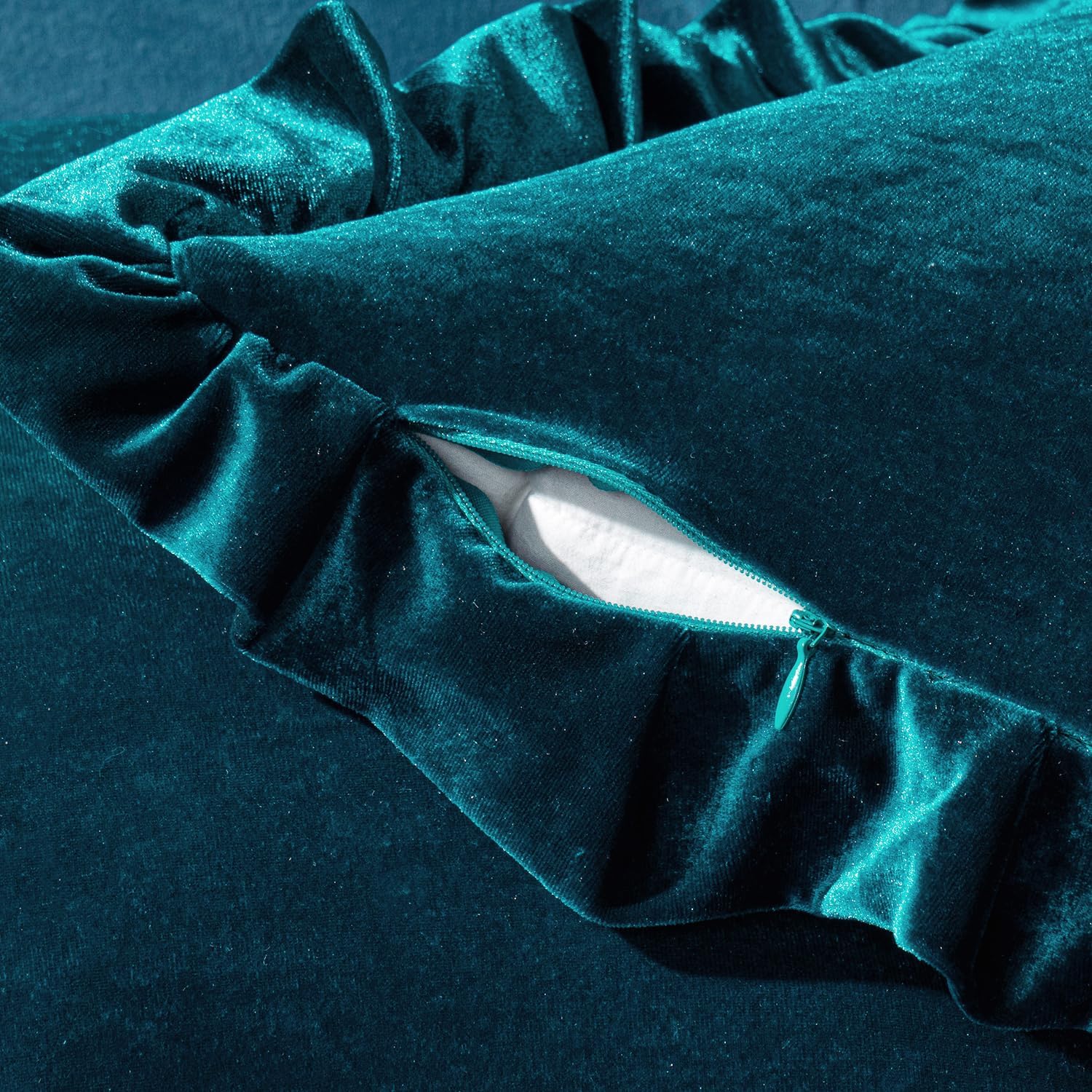 MIULEE Velvet Ruffle Throw Pillow Covers Soft Luxurious Teal Pack of 2 20x20 Inch Square Cushions Vintage Gothic Decorative Ruffled…