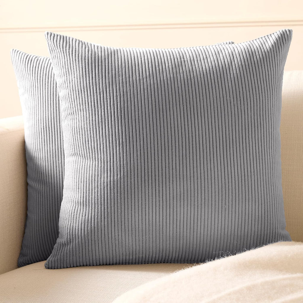 EncasaXO Encasa XO Corduroy Throw Pillows Covers 18"x18", Set of 2 Soft Textured Striped Boho Pillow Covers | Decorative and Cozy Cushion C…