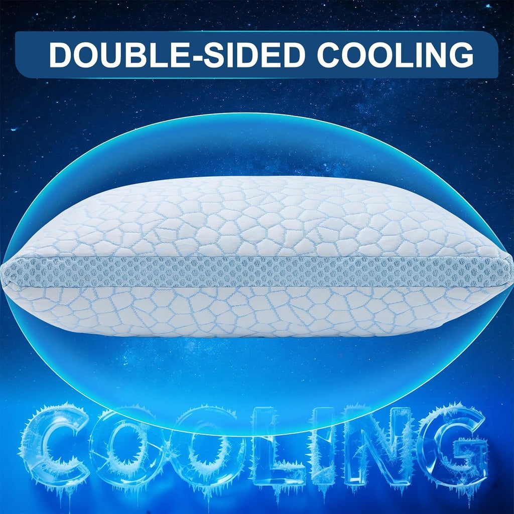 Qutool Enhanced Cooling Pillows for Sleeping, CertiPUR-US Shredded Memory Foam Pillows Standard Size Set of 2 for Hot Sleeper, Adjustable P…