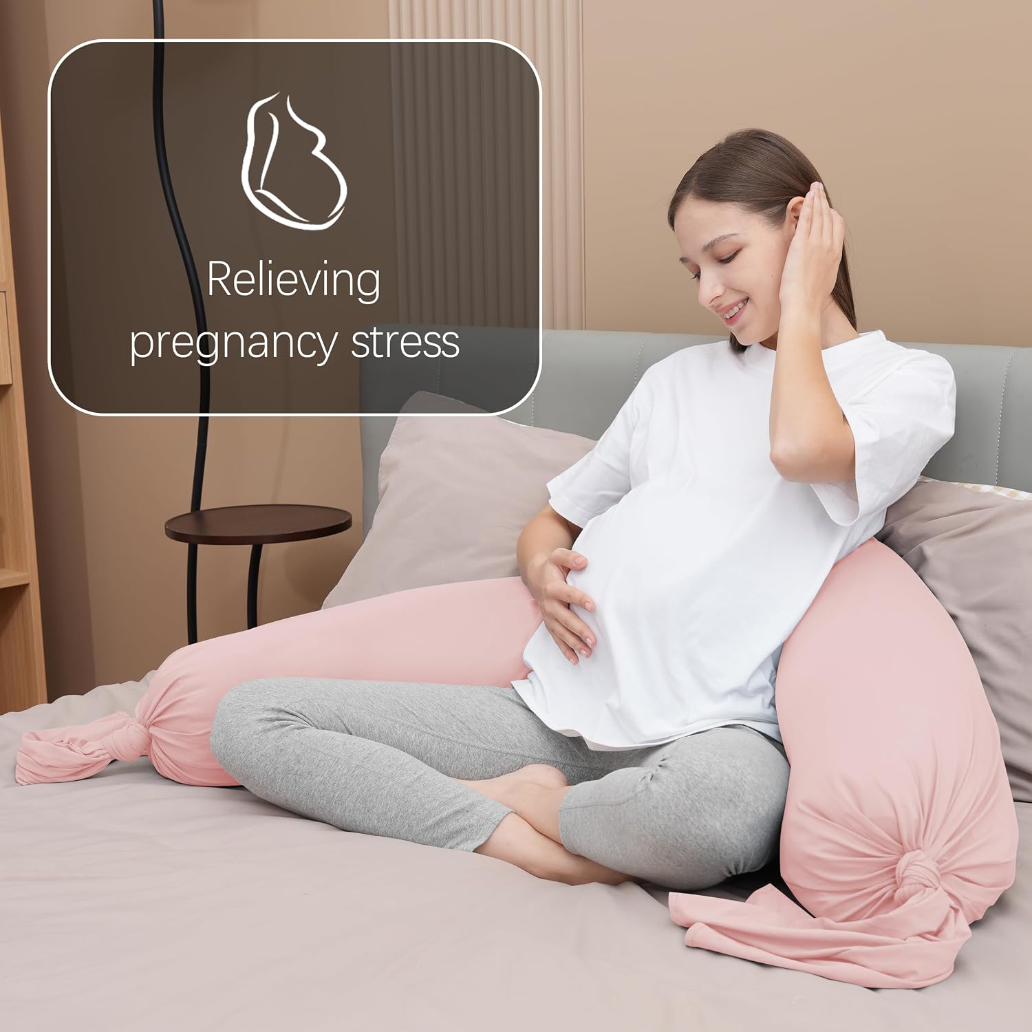 Moonpark MOON PARK Pregnancy Pillow - Incredibly Smooth and Soft Cooling Cover I Shaped Full Body Maternity Pillow with Removable Cover - S…