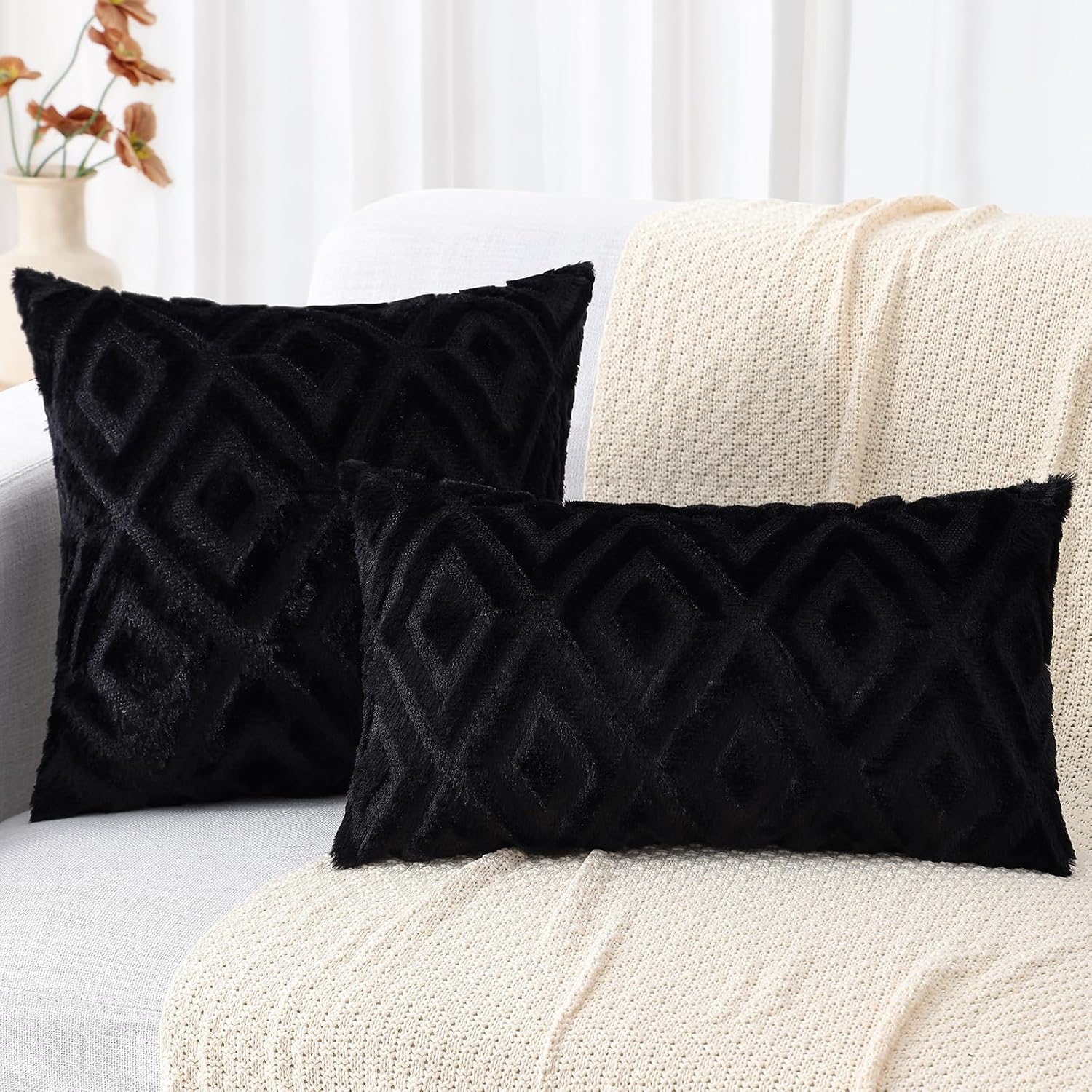 decorUhome Summer Couch Throw Pillow Covers 16x16 Set of 2, Decorative Soft Plush Faux Fur Wool Accent Pillow Covers for Modern Farmhouse B…