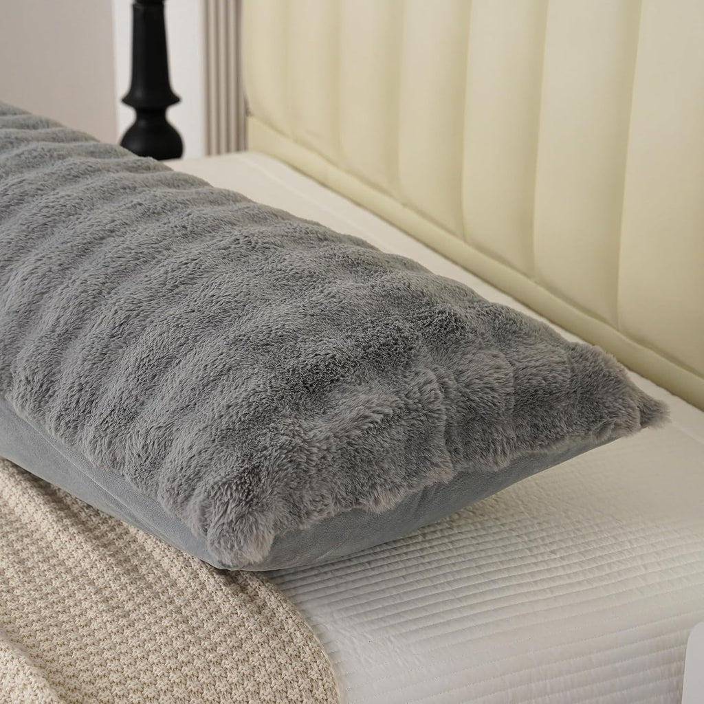 Uhamho Fluffy Faux Fur Body Pillowcase, Luxury Bubble Waffle Carved Plush Long Size 21"x54" Body Pillow Cover for Adults and Children Soft…