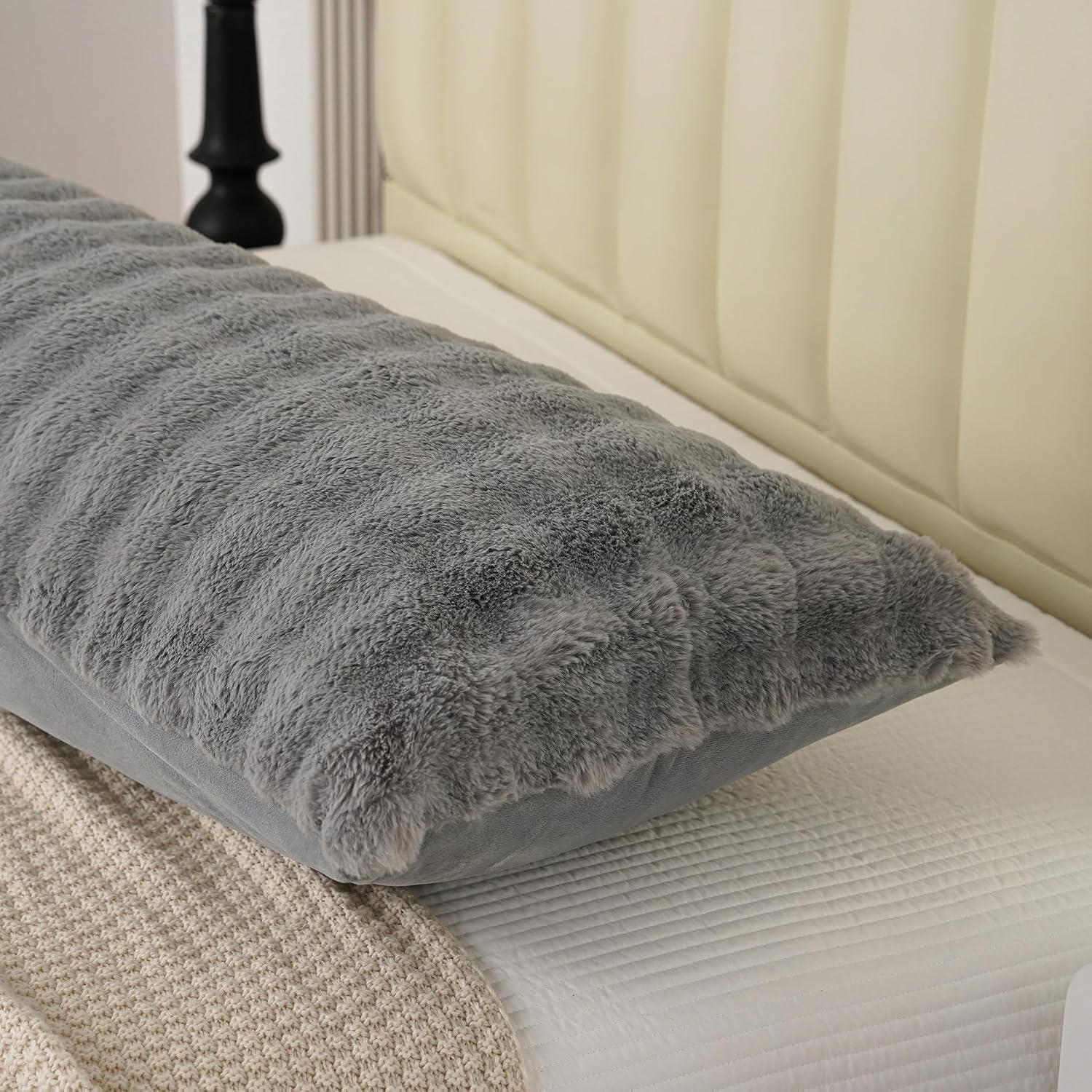 Uhamho Fluffy Faux Fur Body Pillowcase, Luxury Bubble Waffle Carved Plush Long Size 21"x54" Body Pillow Cover for Adults and Children Soft…