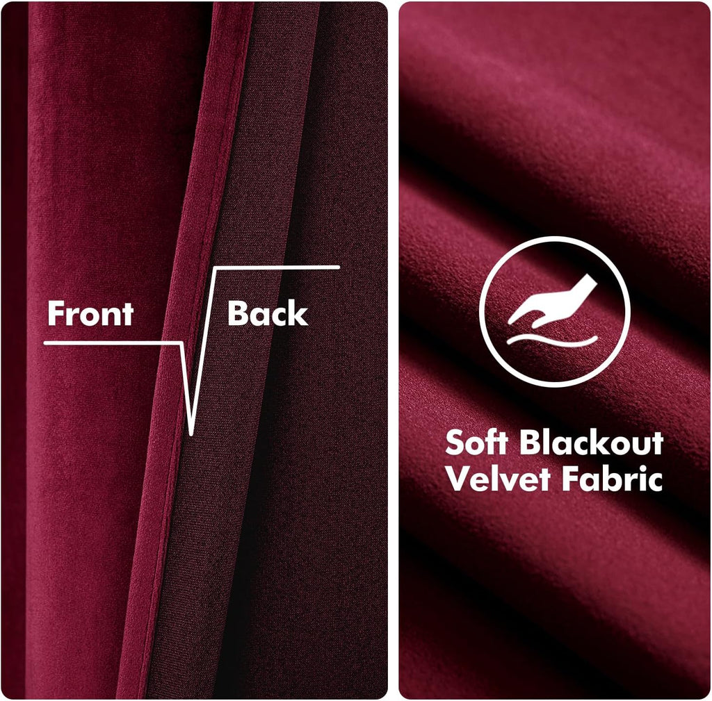 MIULEE Christmas Burgundy Velvet Curtains Solid Soft Red Blackout Curtain Grommet Top Thermal Soundproof Room Darkening…