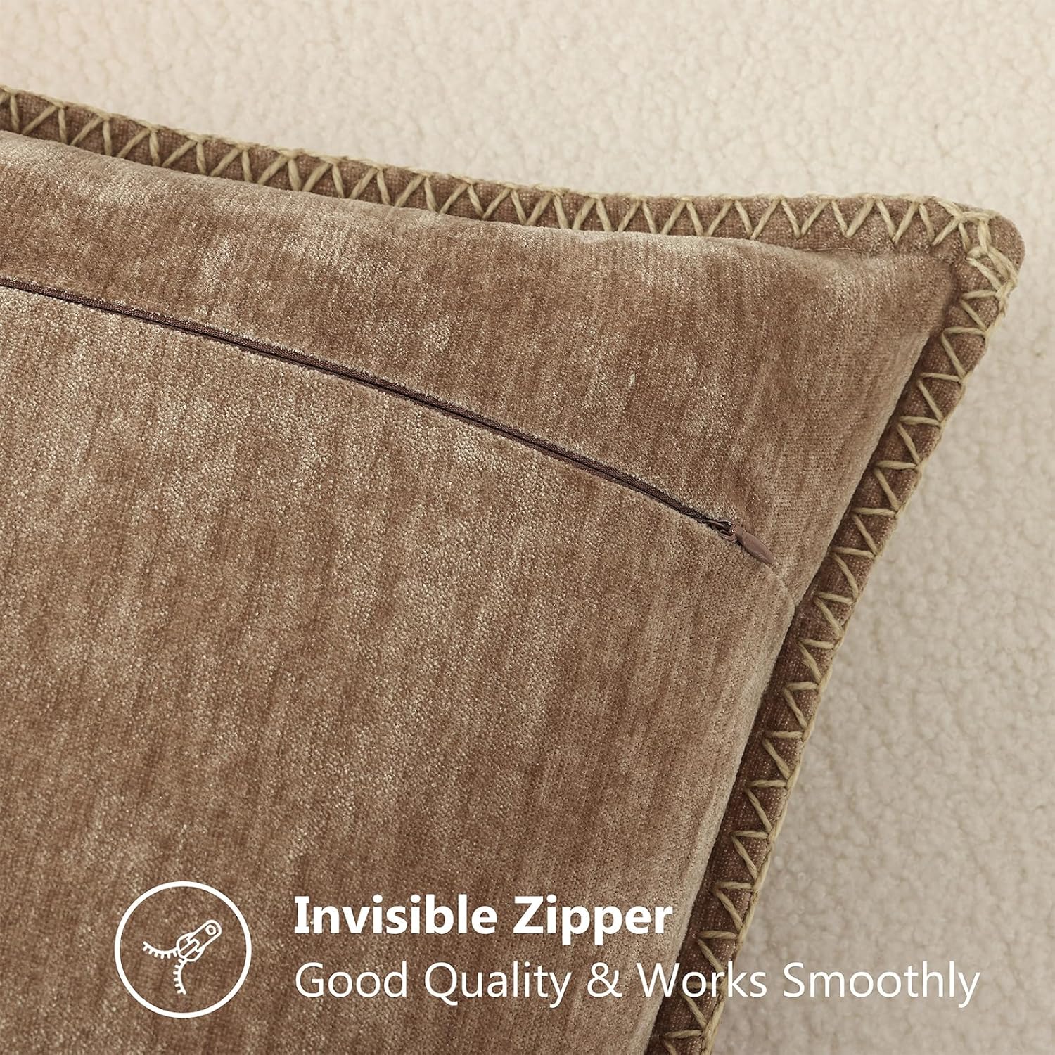 decorUhome Chenille Soft Cozy Throw Pillow Covers 16x16 Set of 2, Modern Farmhouse Boho Velvet Decorative Pillow Cases with Stitched Edge f…